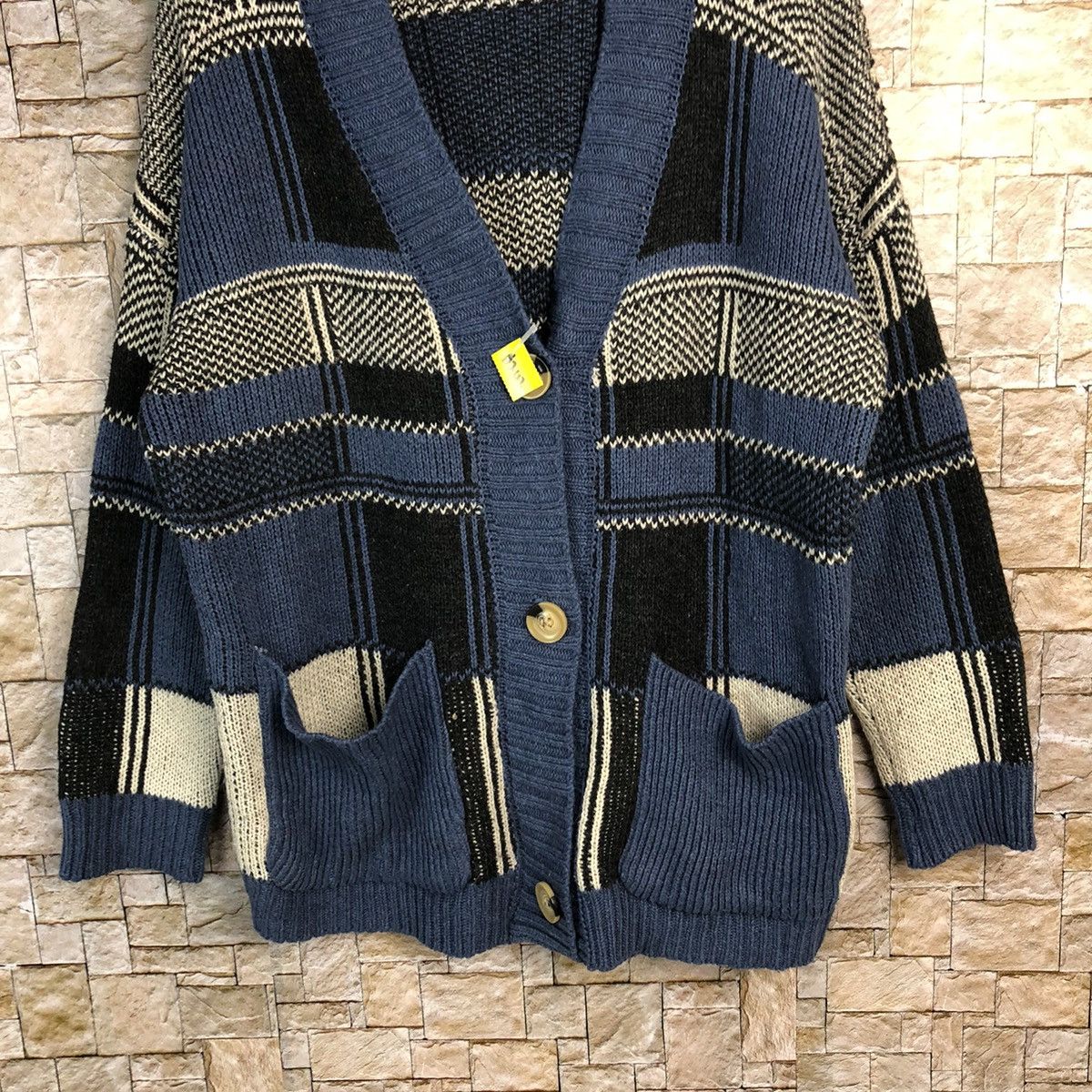 Vintage DL Japan vintage art Blue Cardigan pattern Knitwear #A242 Size US L / EU 52-54 / 3 - 3 Thumbnail