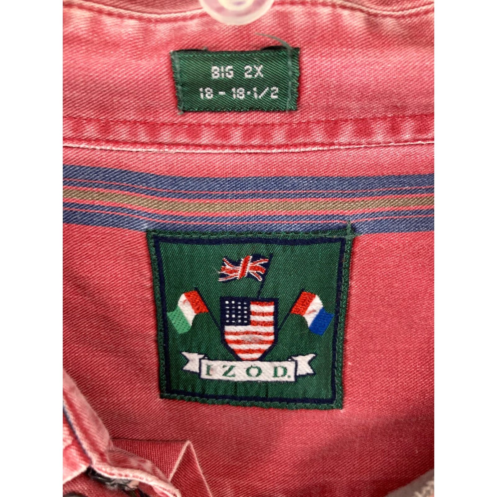 Izod VINTAGE IZOD Shirt Big 2X Mens Button-Up Striped Cotton Red Blue 90s Pocket Long Sleeve Collared Business Casual Travel Size US XXL / EU 58 / 5 - 6 Thumbnail