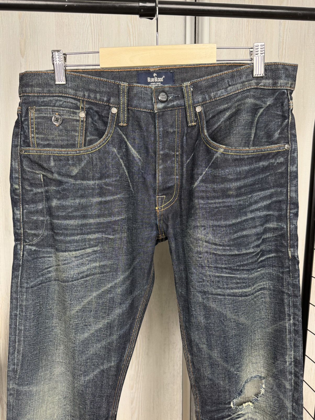 Blue Blood Blue Blood indigo blue faded distressed selvedge denim jeans Size US 34 / EU 50 - 3 Thumbnail