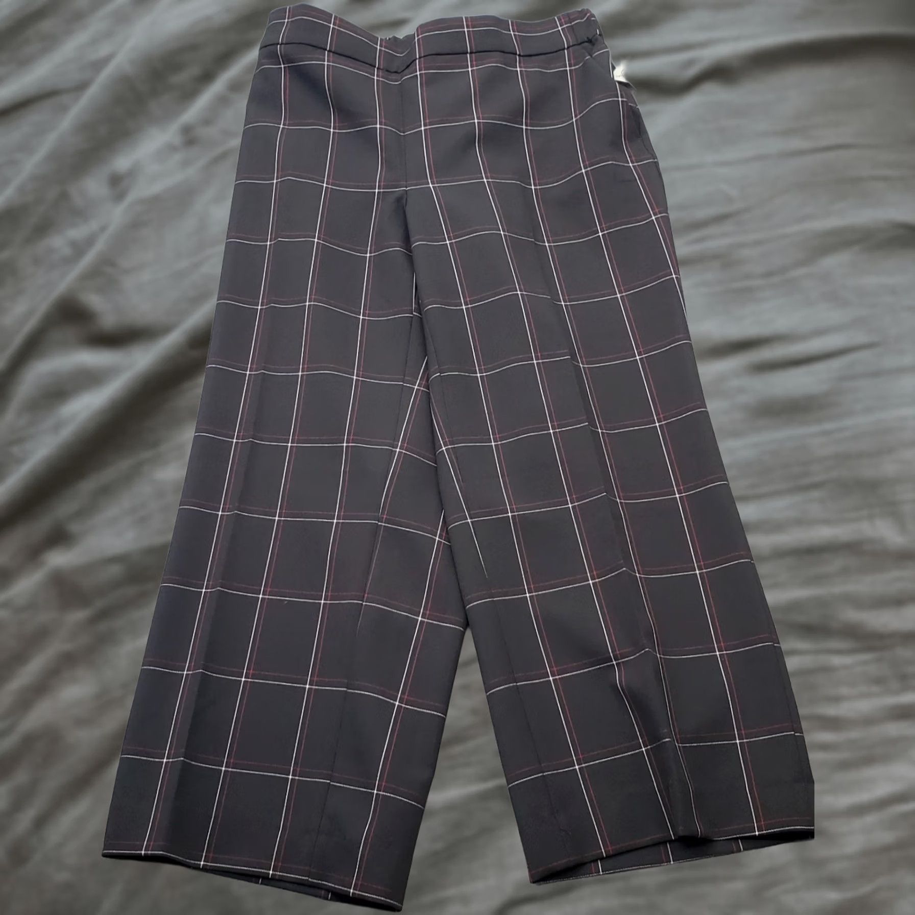 Kasper Kasper Ankle Pants Womens Size 1X Black Plaid Formal Elastic Waistband Wide Leg Pants Size 40" / US 18 - 1 Thumbnail