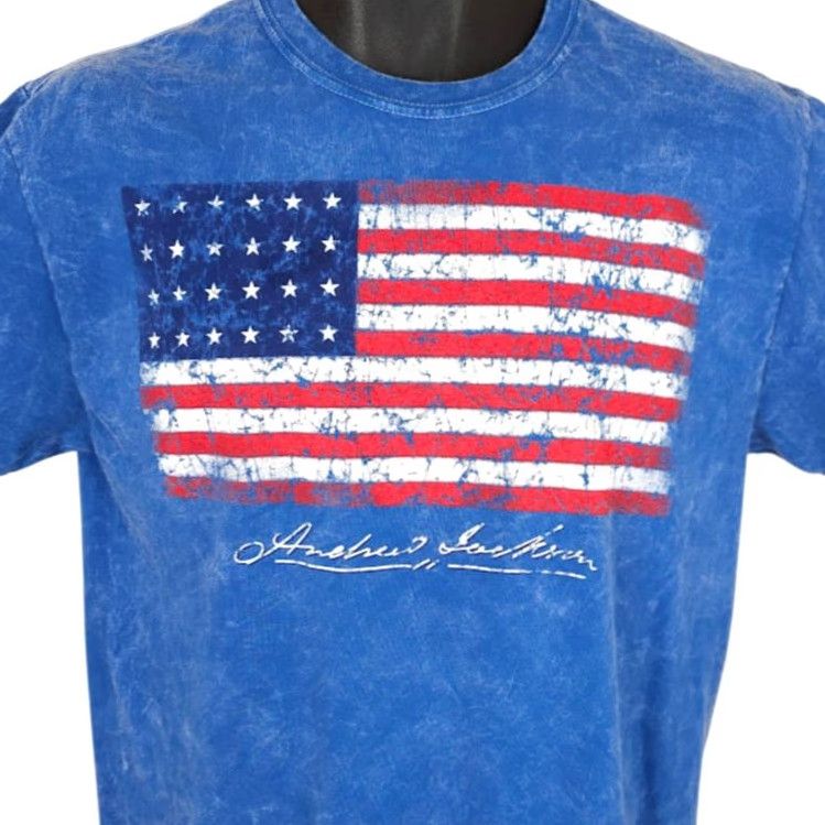Vintage VINTAGE American Flag T Shirt Mens Size Medium Blue Andrew Jackson Signature Size US M / EU 48-50 / 2 - 2 Thumbnail
