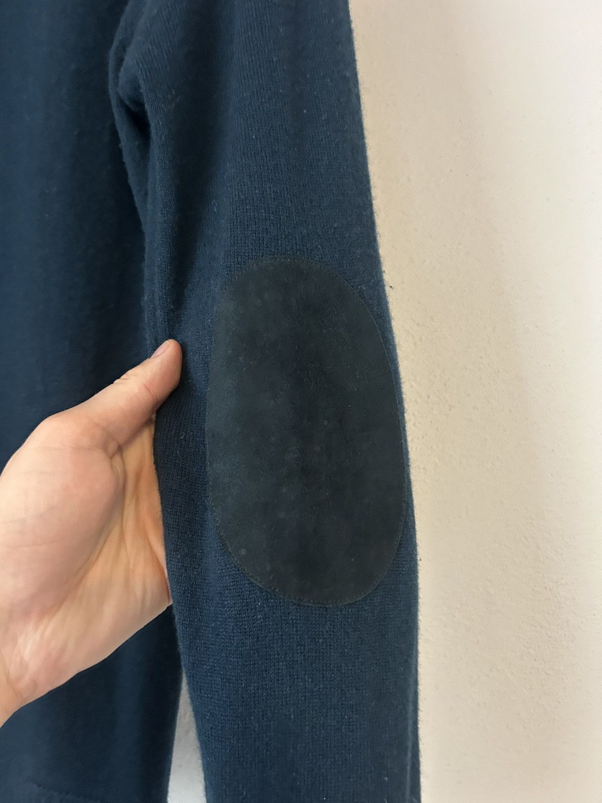 Prada Blue Wool-Cashmere Sweater with Suede Elbow Patches Size US M / EU 48-50 / 2 - 8 Thumbnail