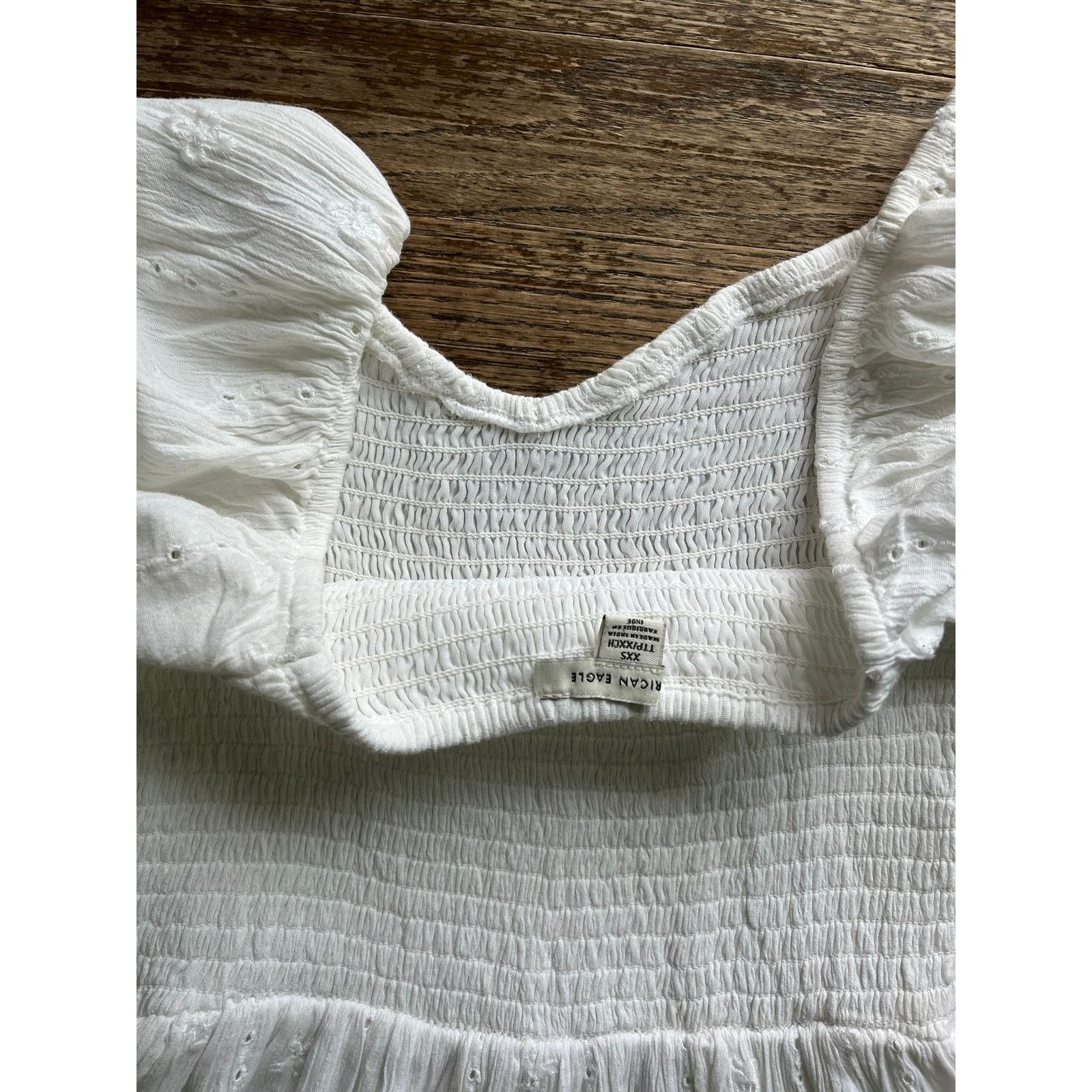 American Eagle Outfitters American Eagle White Puff Sleeve Smocked Dress - XXS Size XXS / US 00 / IT 34 - 3 Thumbnail
