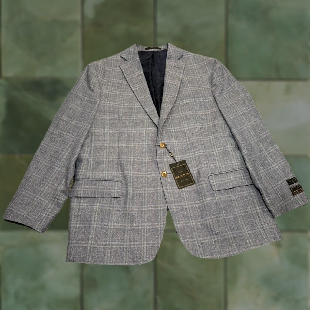 Jos. A. Bank NWT Jos A Bank Reserve Tailored Fit 46 R Linen Silk Blue Plaid Blazer Sport Coat Jacket Button-Front Notch Lapel Men Size 46R - 1 Thumbnail