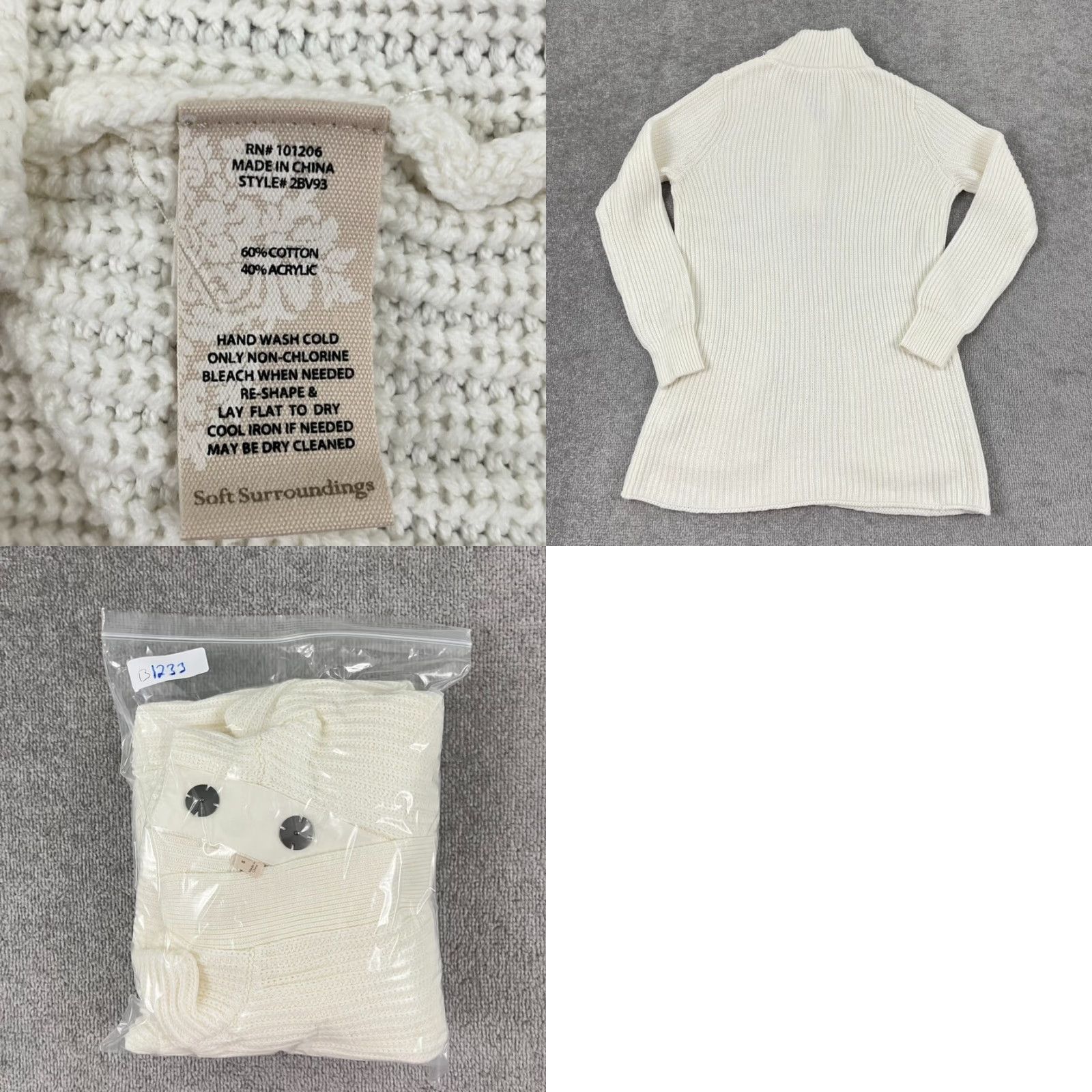 Soft Surroundings Soft Surroundings Sweater Womens Small White Rib-Knit Pullover High Neck Long Sleeve Casual Classic Size S / US 4 / IT 40 - 8 Thumbnail