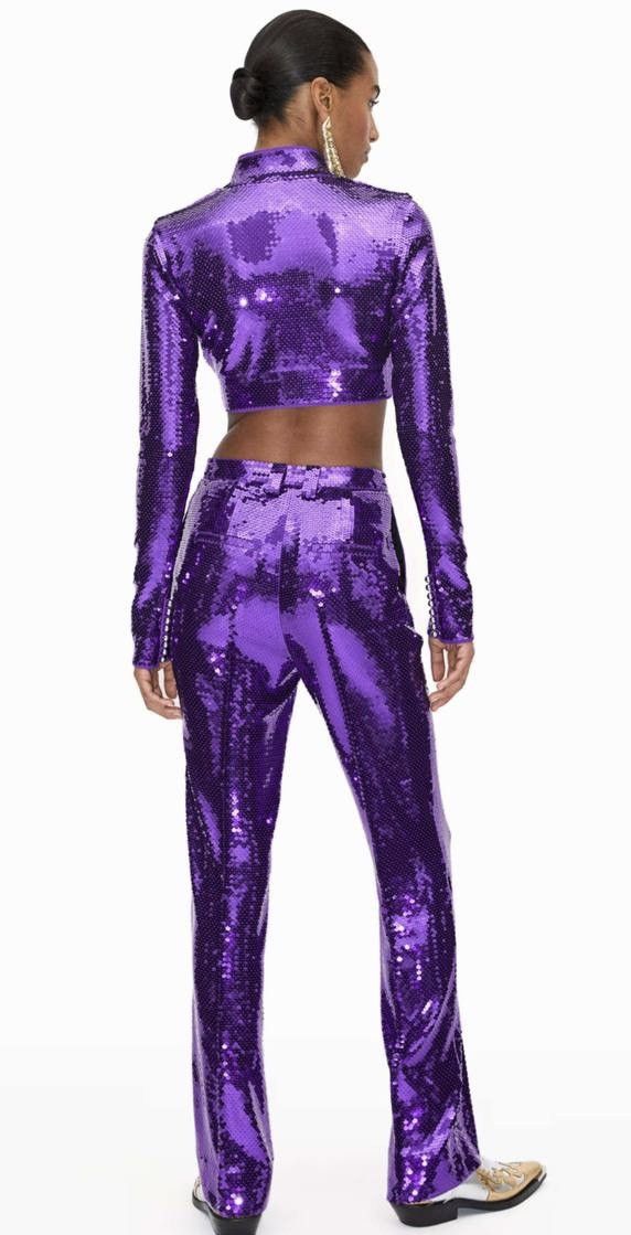 H&M × Paco Rabanne New RABANNE H&M WOMEN PURPLE SEQUINED CROPPED TOP SIZE XS Size XS / US 0-2 / IT 36-38 - 2 Thumbnail