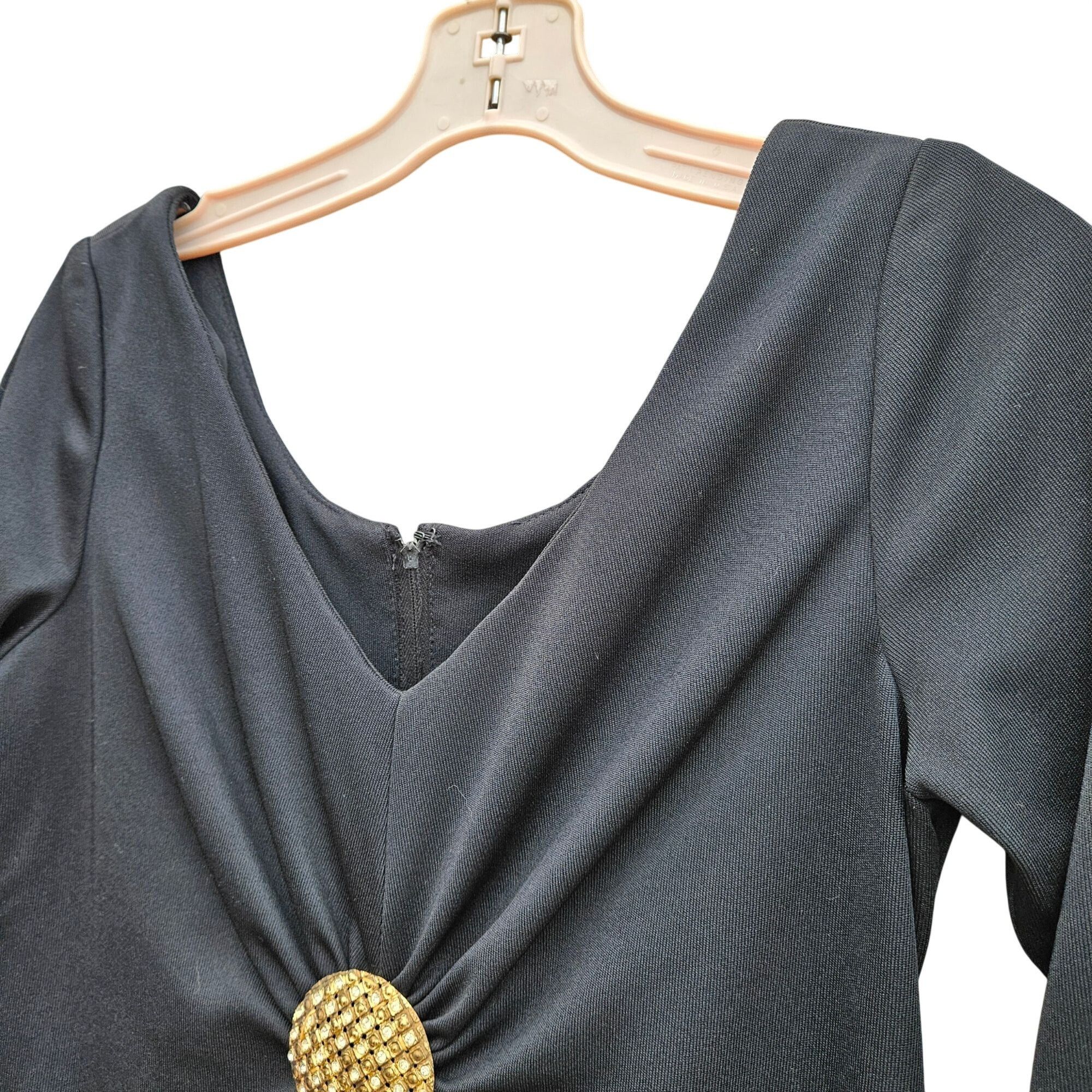 Vintage Vintage Black Doubleknit Maxi Dress Gold Medallion Empire Dr Size M / US 6-8 / IT 42-44 - 7 Thumbnail