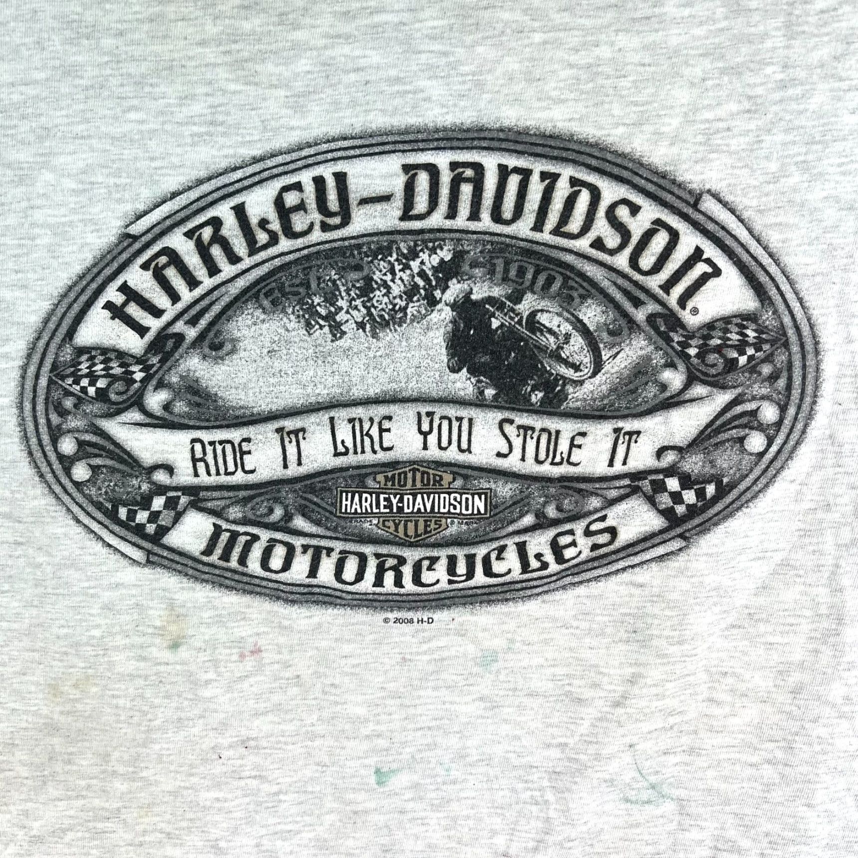 Harley Davidson Harley-Davidson T-Shirt Mens 3XL Crew Neck Short Sleeve Gray Graphic Print Distressed Quote Ride it like you stole it Biker Motorcycle 2000s Mens Size US XXL / EU 58 / 5 - 2 Thumbnail