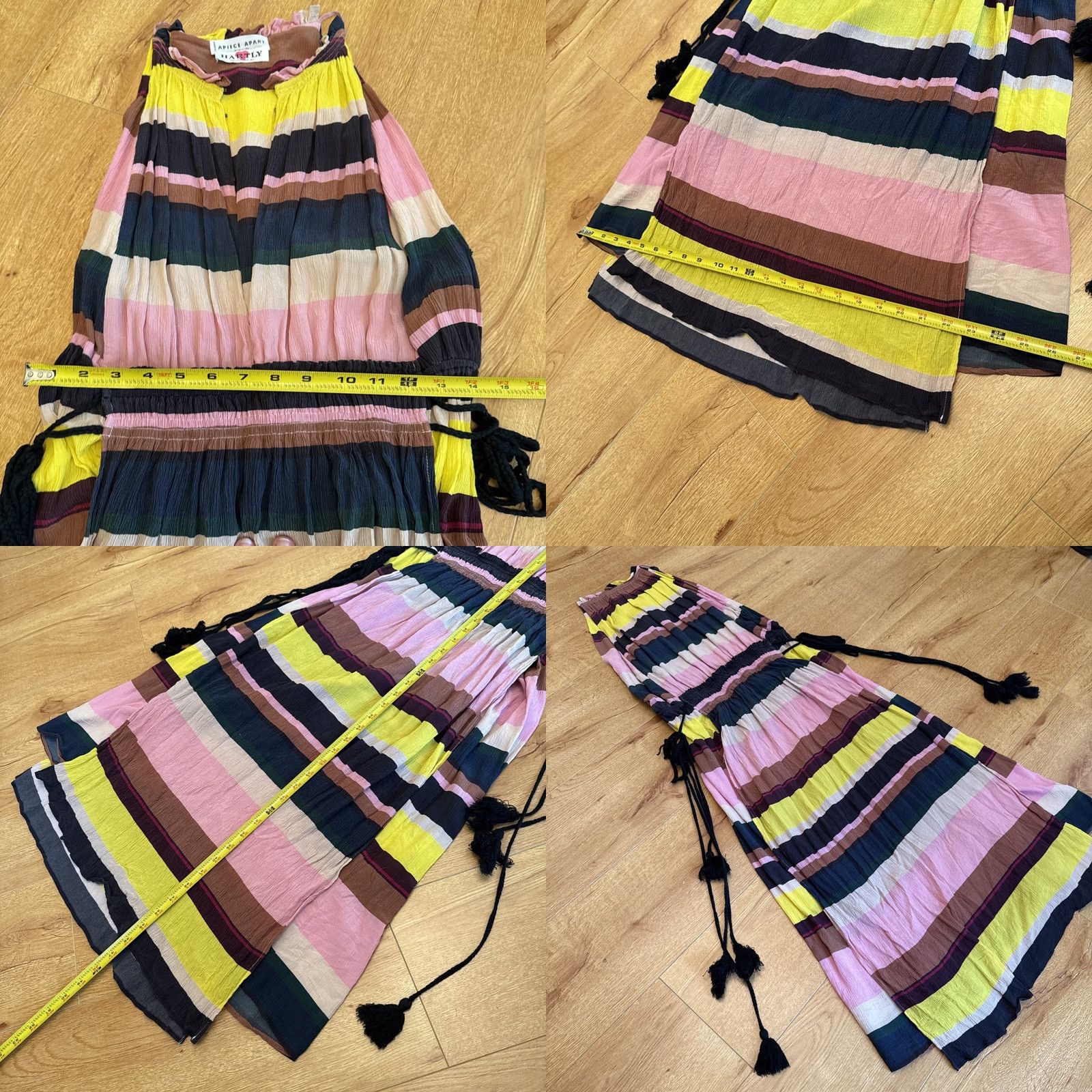 Apiece Apart Apiece Apart La Rosa Midi Dress 6 Striped Silk Chiffon Layered Boho Tassel Dress Woman A-Line Sundress Yellow Silk Chiffon 6 Size M / US 6-8 / IT 42-44 - 8 Thumbnail