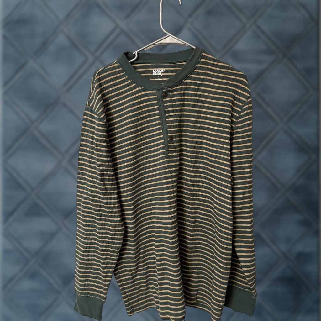 Lands' End Lands' End Shirt Men L Green Tan Striped Long Sleeve 42-44 Cotton Blend Vintage N/A Size US L / EU 52-54 / 3 - 1 Thumbnail