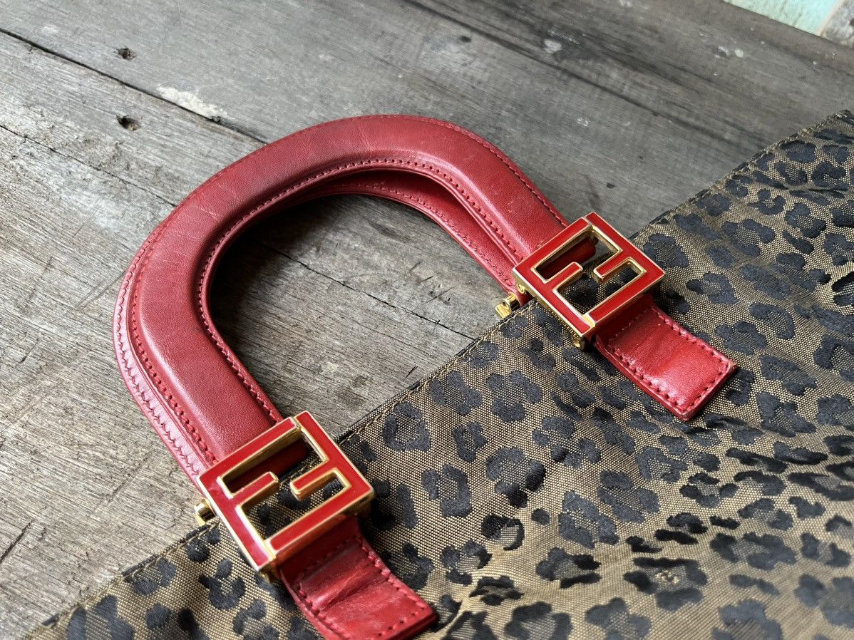 Fendi Vintage FENDI Leopard Hand Bag Nylon Leather Brown Red Size ONE SIZE - 6 Thumbnail