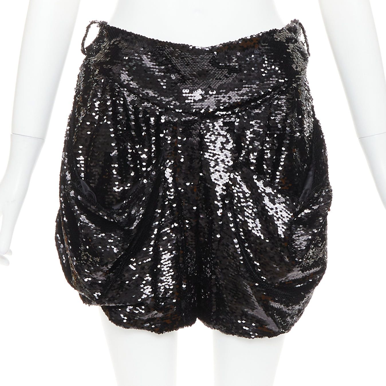 Alexandre Vauthier ALEXANDRE VAUTHIER COUTURE black sequinned draped front pocketed bubble shorts Size 26" / US 2 / IT 38 - 1 Thumbnail