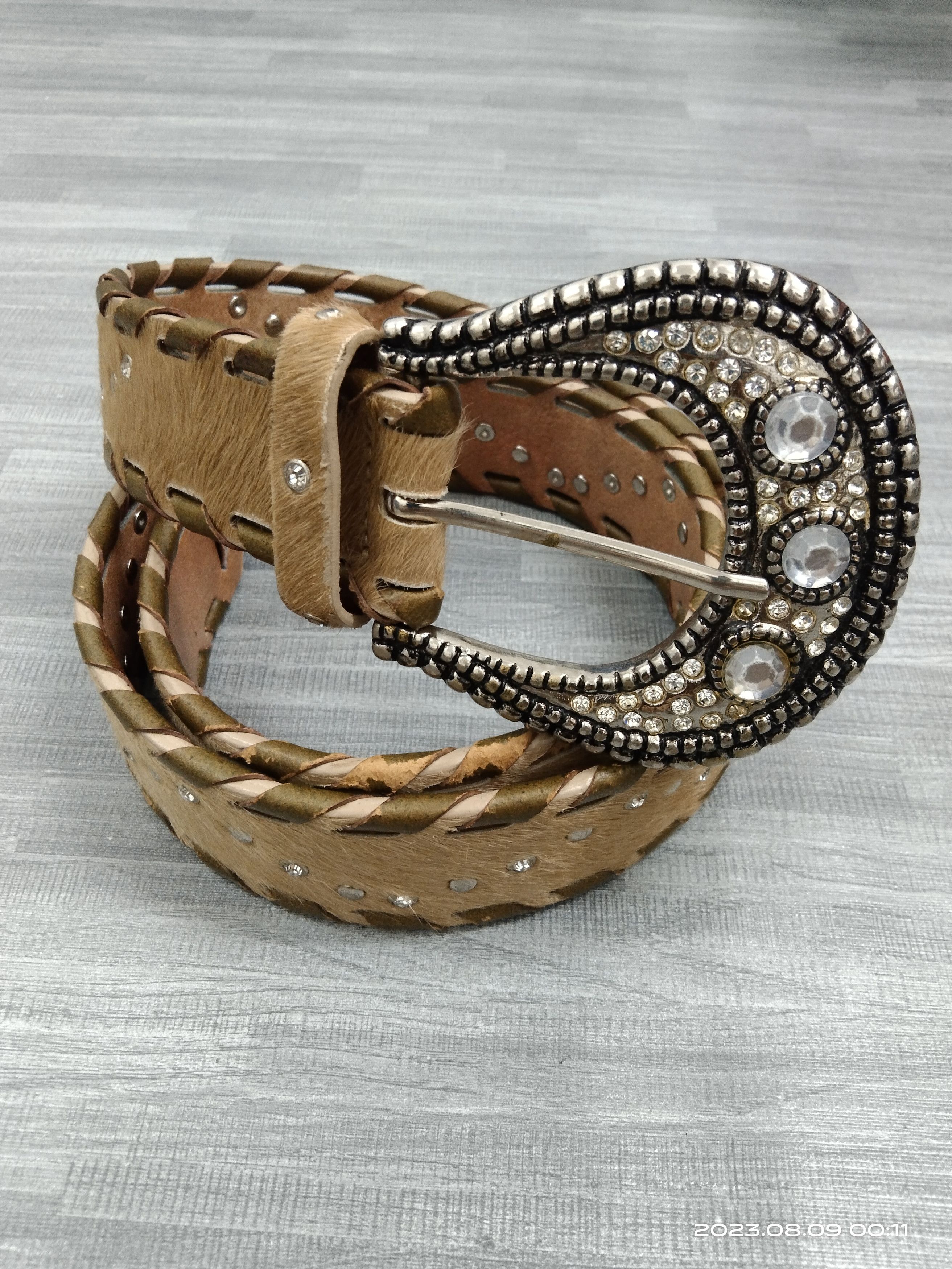 Leather LEATHER STUDDED SWAROVSKI HORSE HAIR UMBRAND BELT Size ONE SIZE - 2 Thumbnail