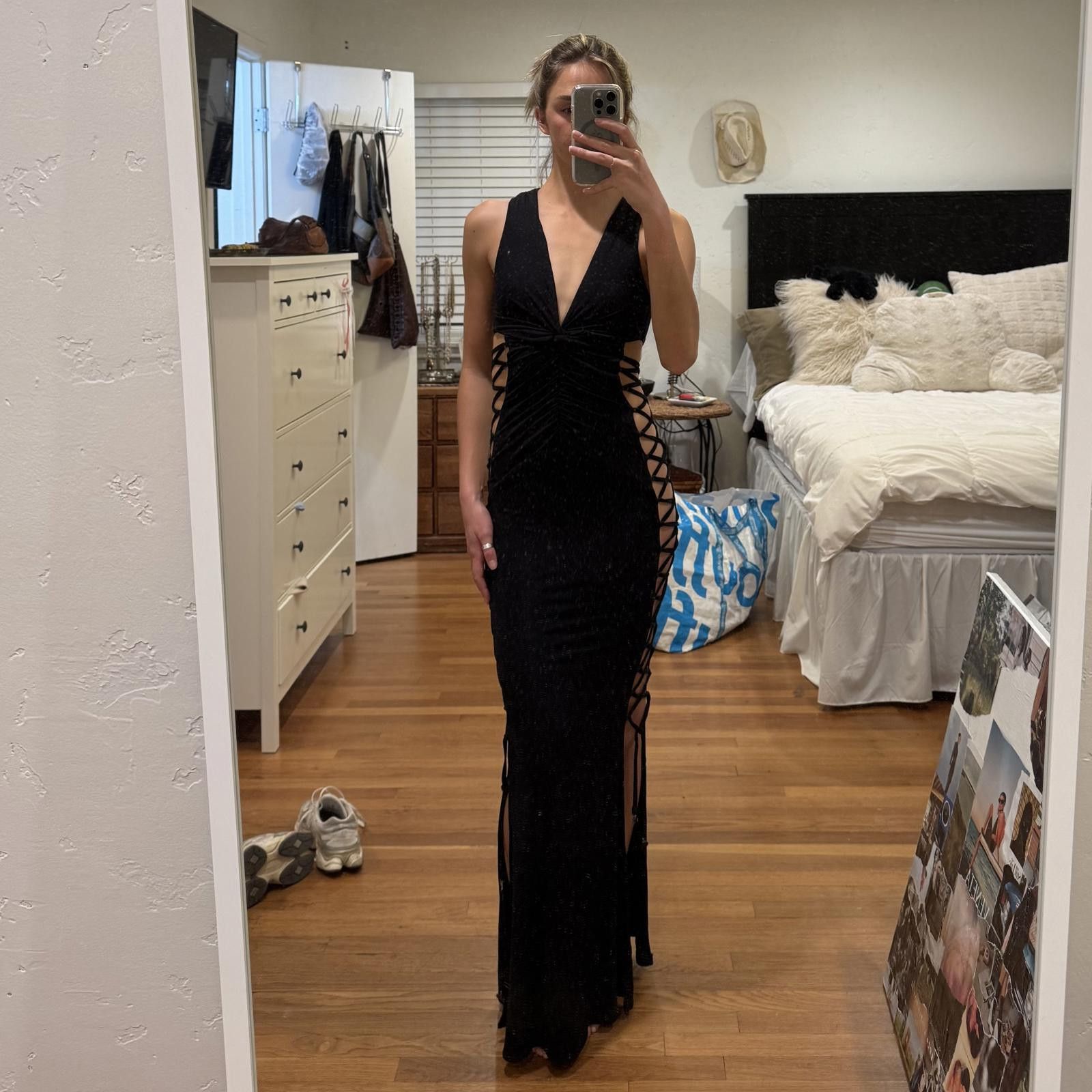 Designer I.A.M.G.I.A Black Maxi Dress with Adjustable Ties Size ONE SIZE - 3 Thumbnail