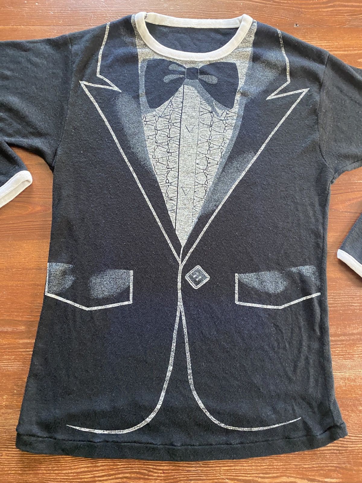 Vintage Vintage 80’s Tuxedo Shirt Long Sleeve Single Stitch Tee Size US XXS / EU 40 - 3 Thumbnail