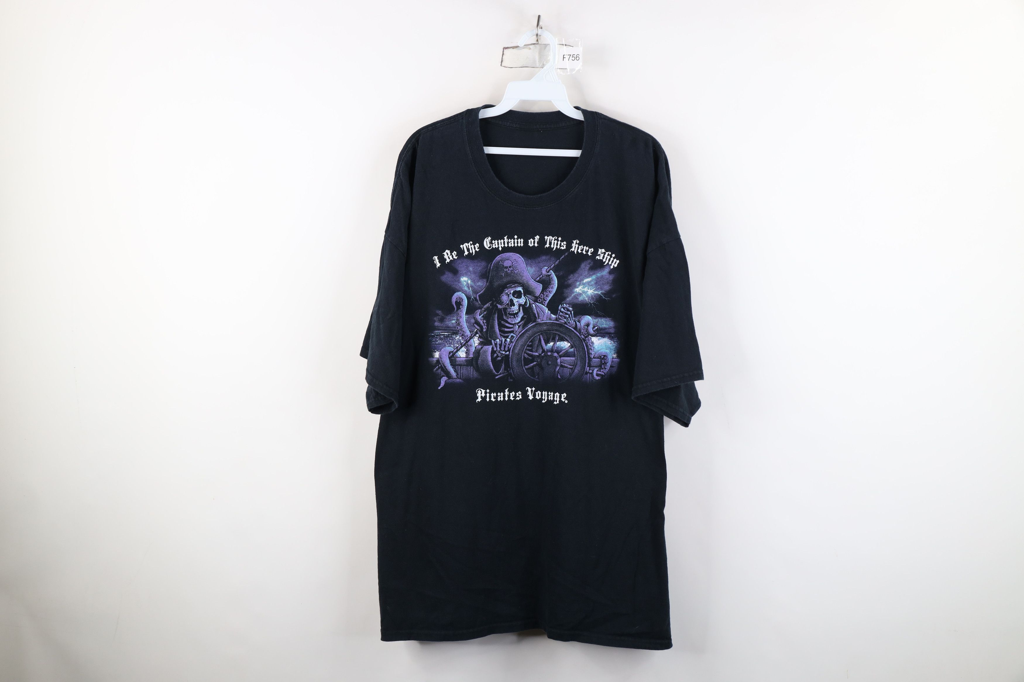 Vintage Vintage 90s Y2K Streetwear Skull Pirate T-Shirt Black Size US XXL / EU 58 / 5 - 1 Thumbnail