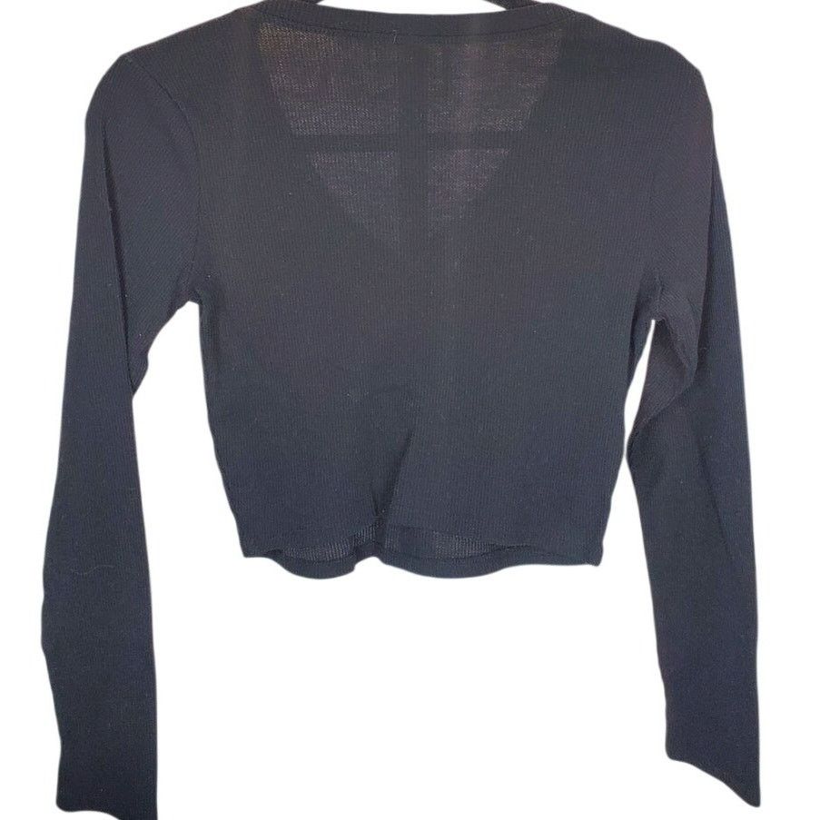 Other Bozzolo Black V-Neck Long Sleeve Ribbed Crop Top M Size M / US 6-8 / IT 42-44 - 2 Thumbnail
