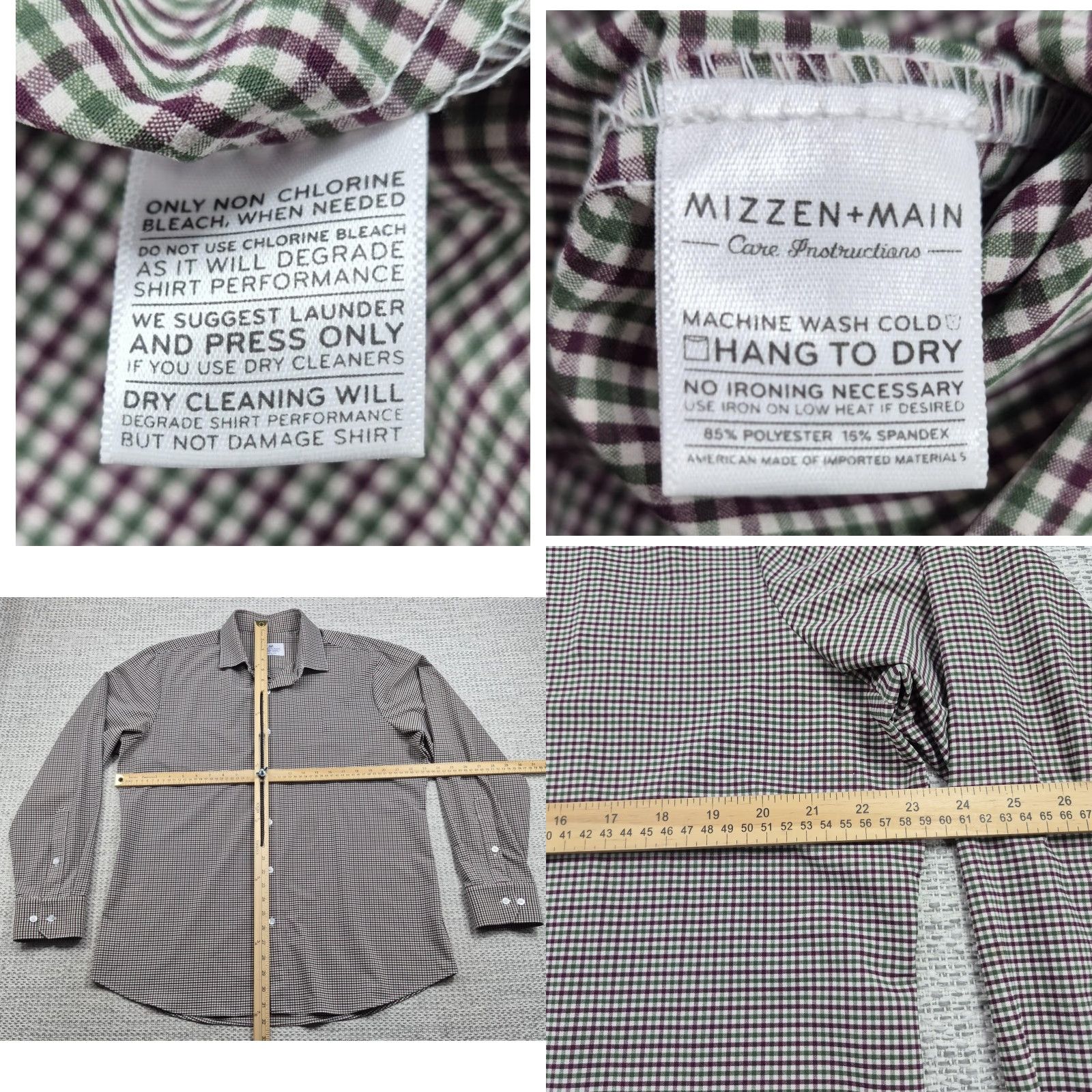 Mizzen+Main Mizzen+Main Button Up Shirt Mens XL Gingham Trim Fit Stretch Dress USA Made Size 46R - 8 Thumbnail