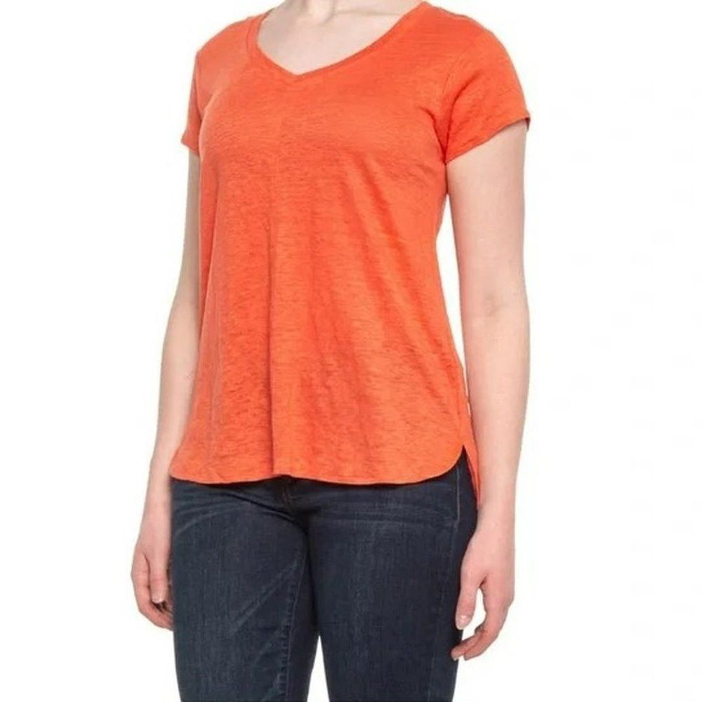 Elie Tahari NWT New Tahari Linen Blend V-Neck Orange Top Size 1X Size XL / US 12-14 / IT 48-50 - 1 Thumbnail