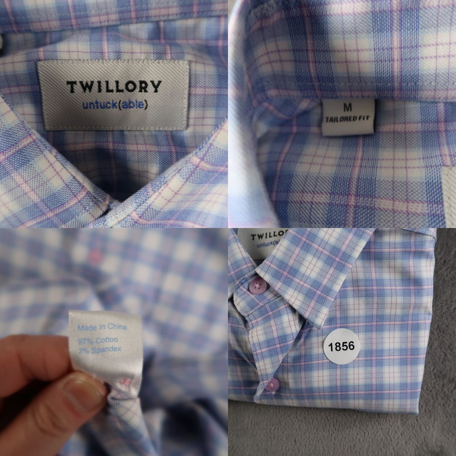 Pinko Twillory Shirt Men M Plaid Pink Blue Twill Stretch Button Up Long Sleeve Casual Travel Untuckable Regular Fit White? Size US M / EU 48-50 / 2 - 8 Thumbnail