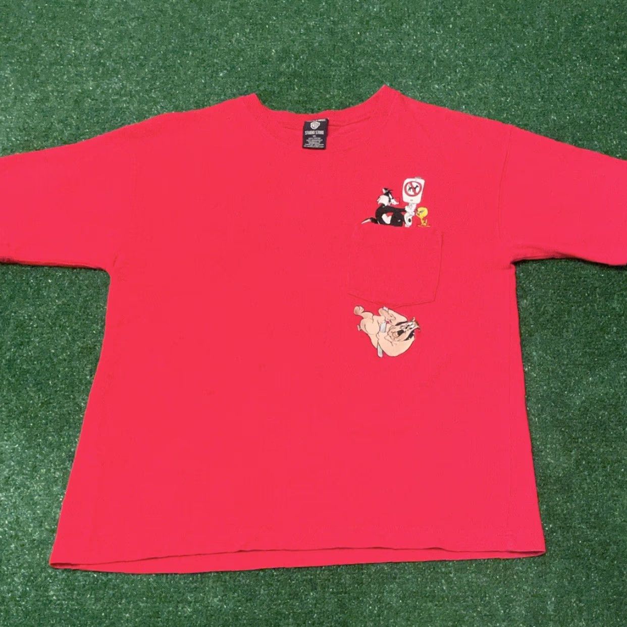 Vintage VINTAGE Looney Tunes Embroidered Pocket Tee Shirt Mens XS Red 90s Tweety Cartoon Pockets Warner Bros. Size US XS / EU 42 / 0 - 3 Thumbnail