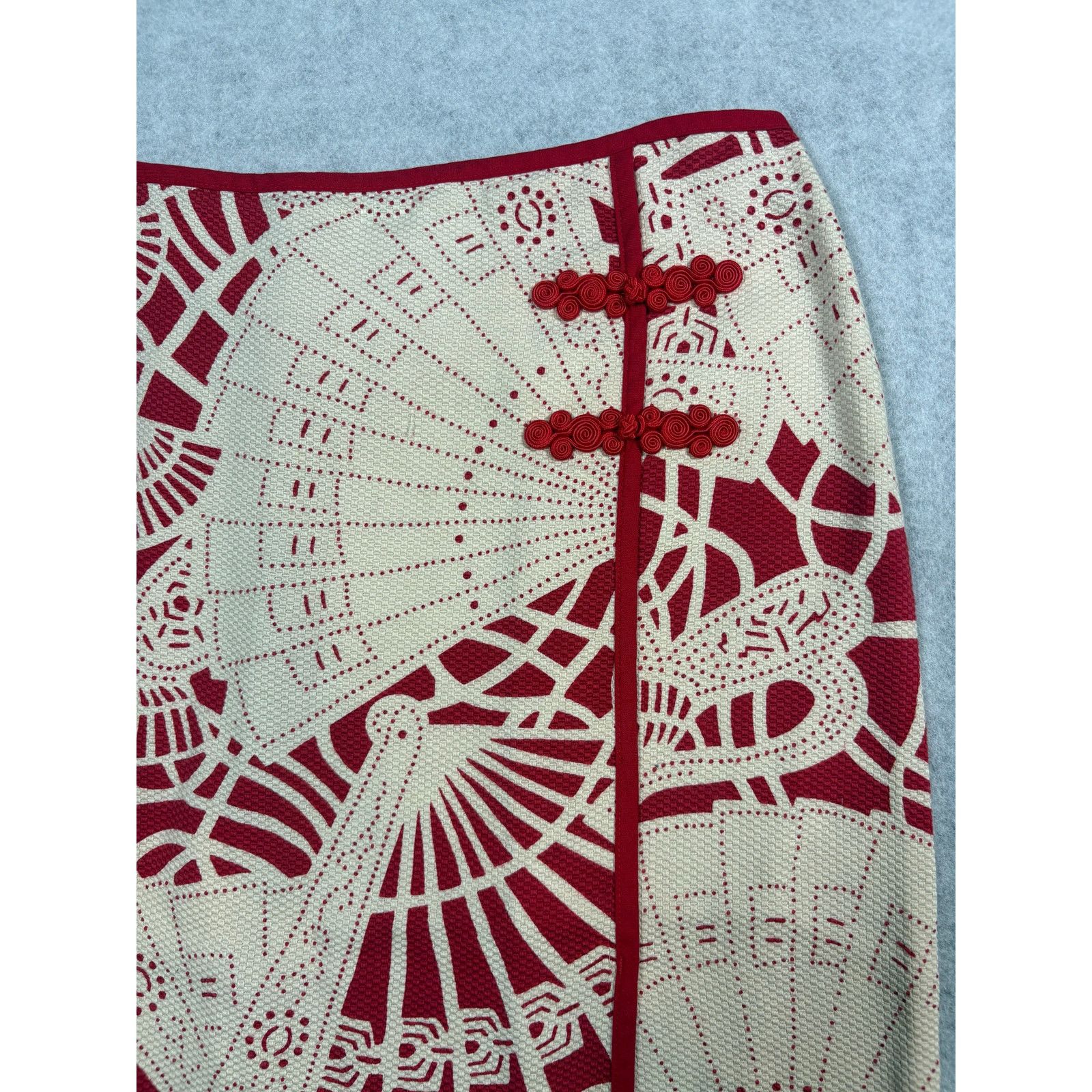 Other Beth Bowley Red Cream Fan Print Wrap Style, Unique #0526 Size 30" / US 8 / IT 44 - 2 Thumbnail