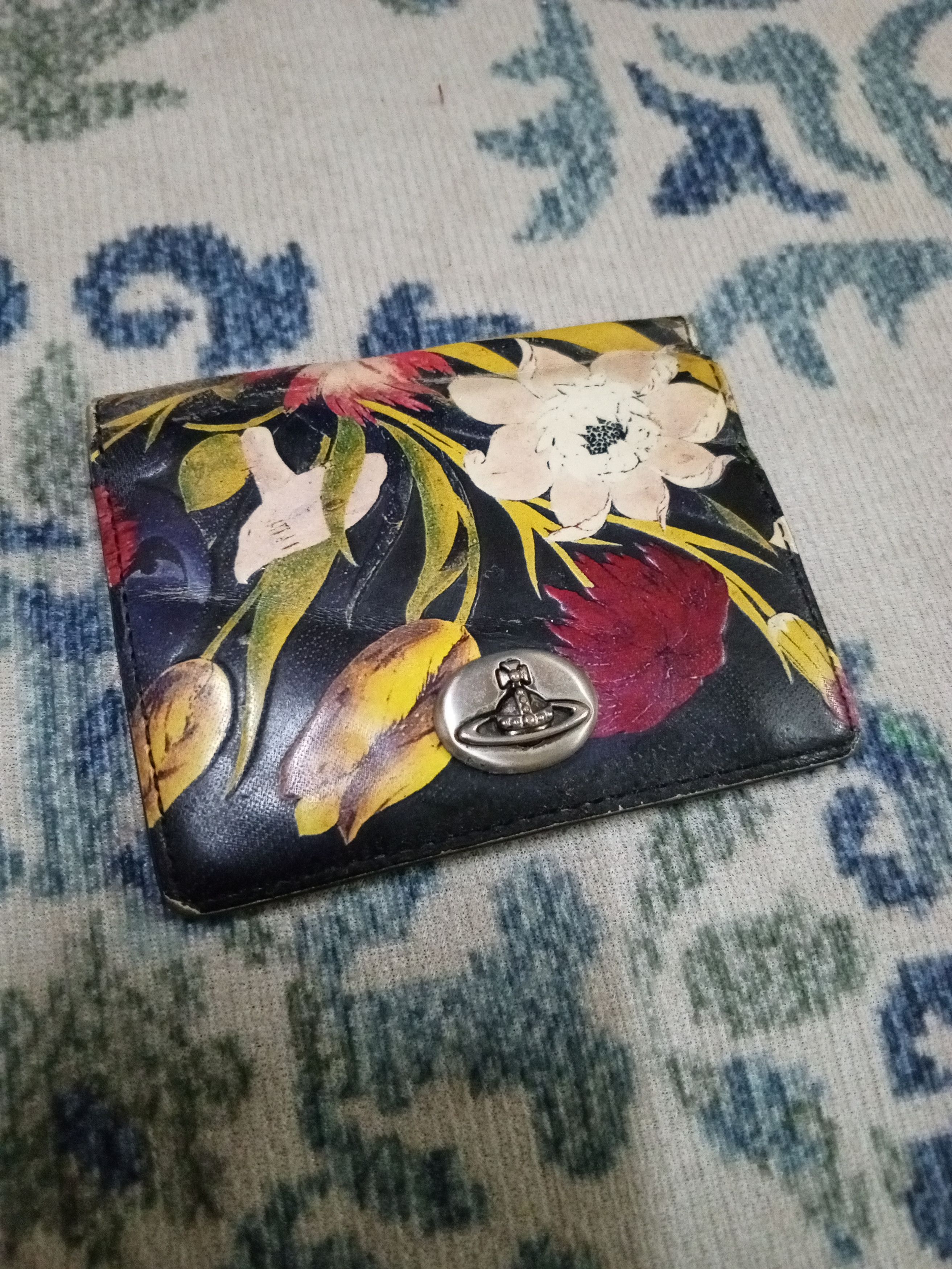 /Carp Flower/Pass Case/Enamel/BLK/Floral Pattern/Women's
