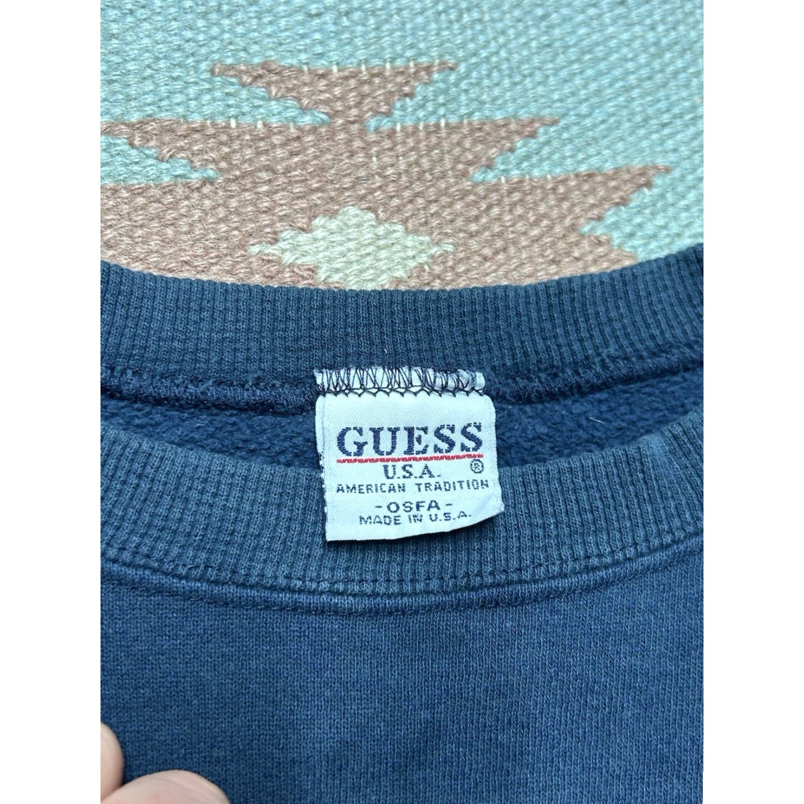 Guess VINTAGE 90s Guess Jeans Embroidered Heavy Cotton Boxy Crewneck Sweatshirt Men Large Blue Size US L / EU 52-54 / 3 - 4 Thumbnail