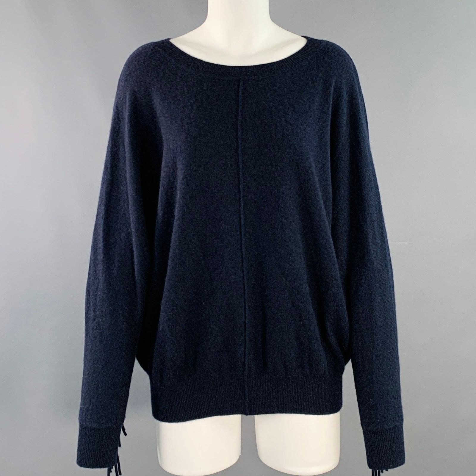 Other MINNIE ROSE Size M Navy Cashmere Fringe Crew Neck Pullover Size M / US 6-8 / IT 42-44 - 1 Thumbnail