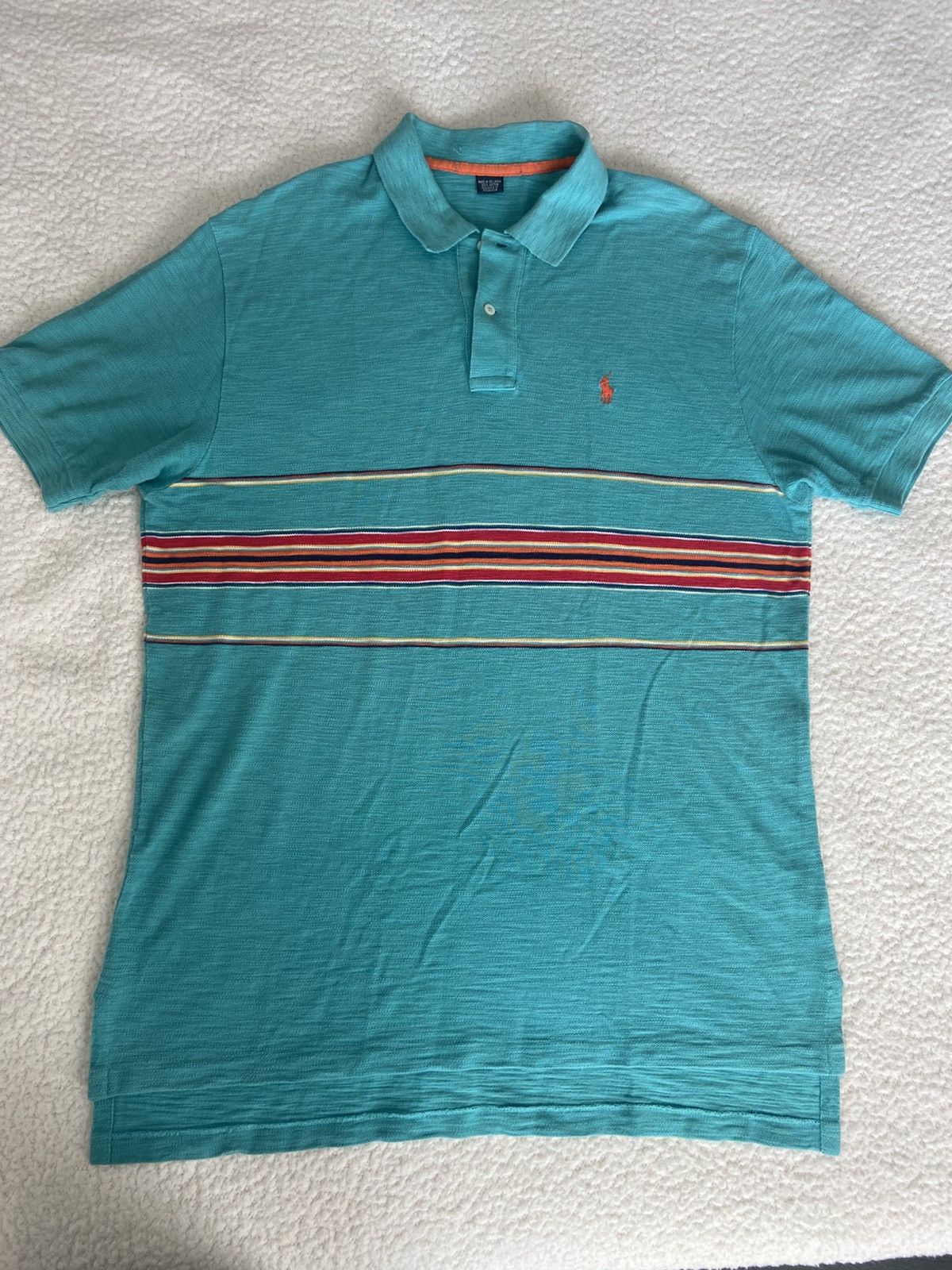 Designer × Polo Ralph Lauren Y2Y RALPH LAUREN Polo Shirt XL Blue Aztec Stripe Orange Pony Size US XL / EU 56 / 4 - 3 Thumbnail