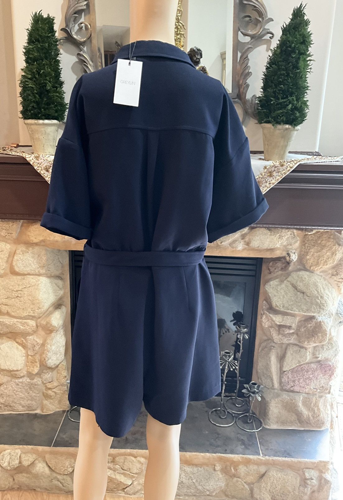 Anthropologie NWT$118 Greylin Delton Utility Navy Romper LARGE Size 34" / US 12 / IT 48 - 5 Thumbnail