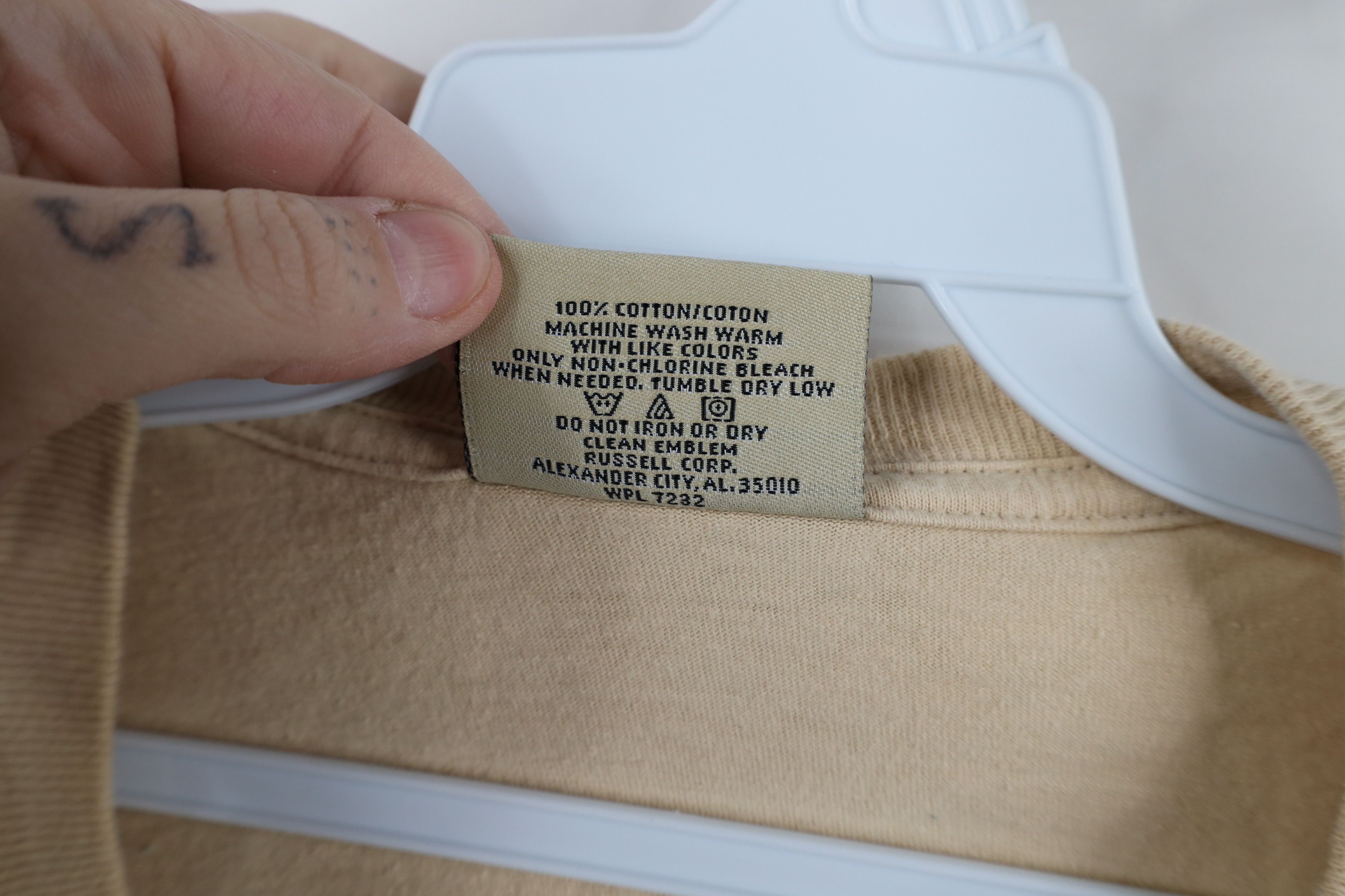 Russell Athletic × Vintage Vintage 90s Russell Athletic Blank Cotton T-Shirt Beige Tan Size US XL / EU 56 / 4 - 9 Thumbnail