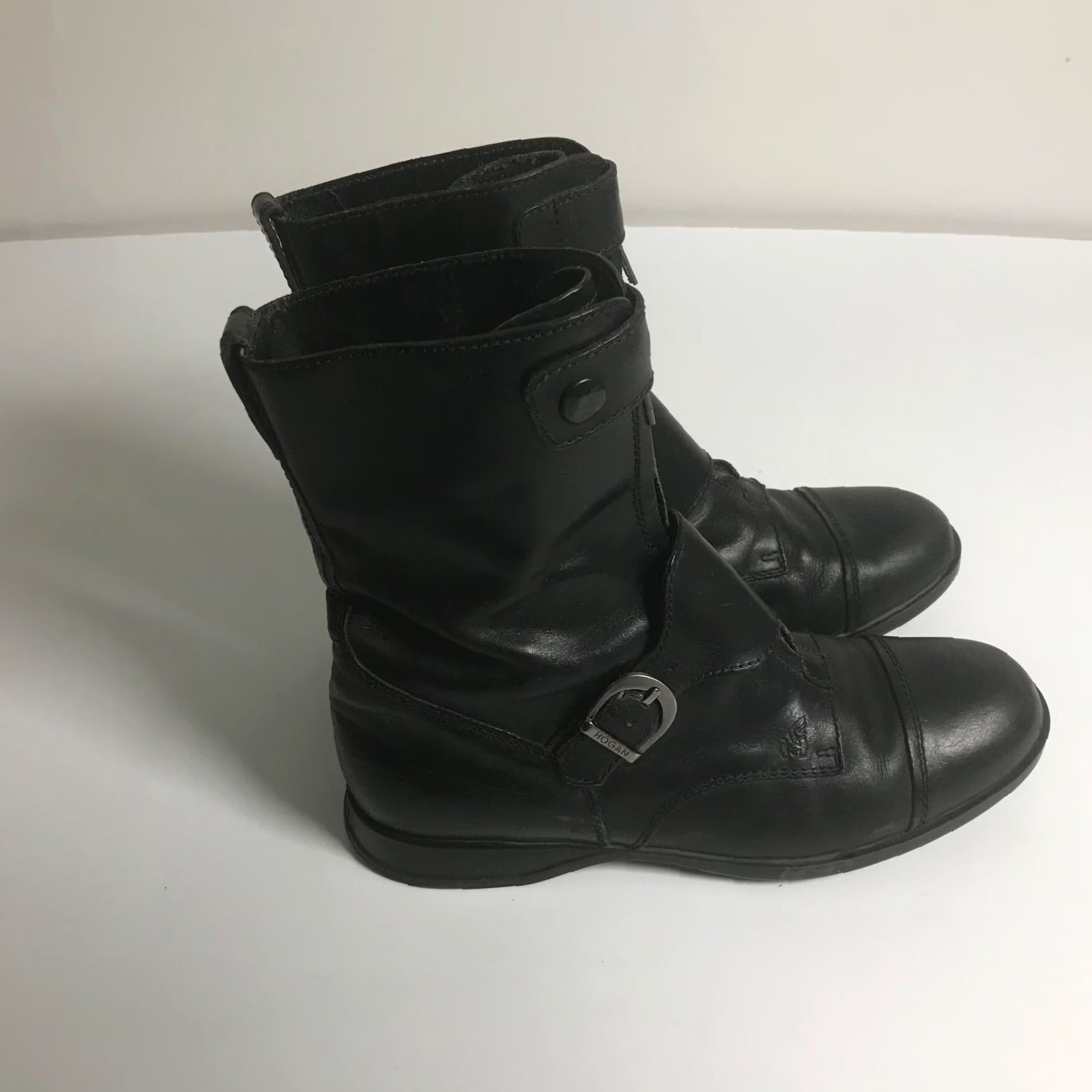 Hogan Hogan Womens Boots Black Leather Motorcycle Biker Mid-Calf Buckle Round Toe 7 / 38 Shoe Size Womens Size US 7 / IT 37 - 4 Thumbnail