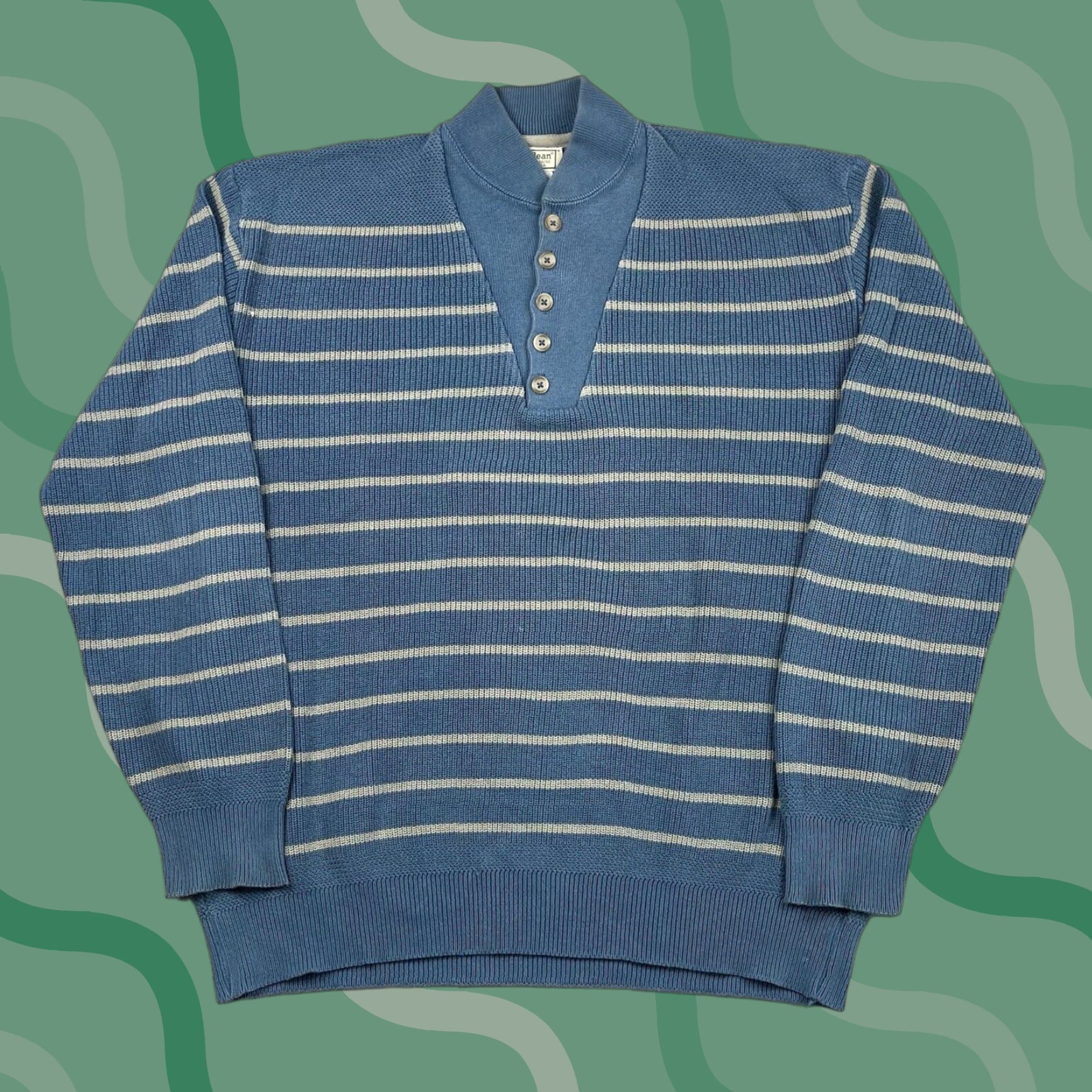 Vintage VINTAGE LL BEAN Sweater Shirt Mens XL Striped Fisherman Knit 1/4 Button Blue USA 90s Outdoor Hiking Mens Size US XL / EU 56 / 4 - 1 Thumbnail