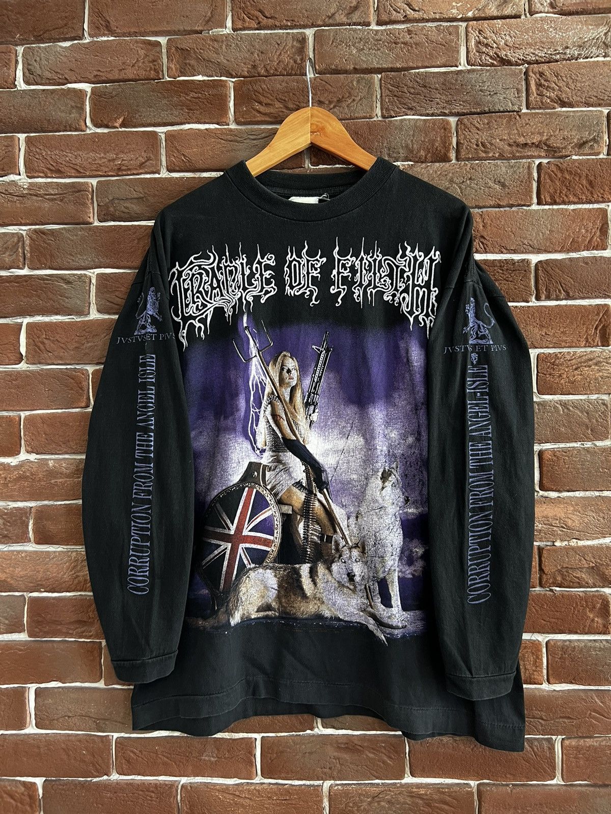 image of Band Tees x Grail Vintage 90's Cradle Of Filth Spearhead War Metal Band Tshirt in Washed Black (Siz