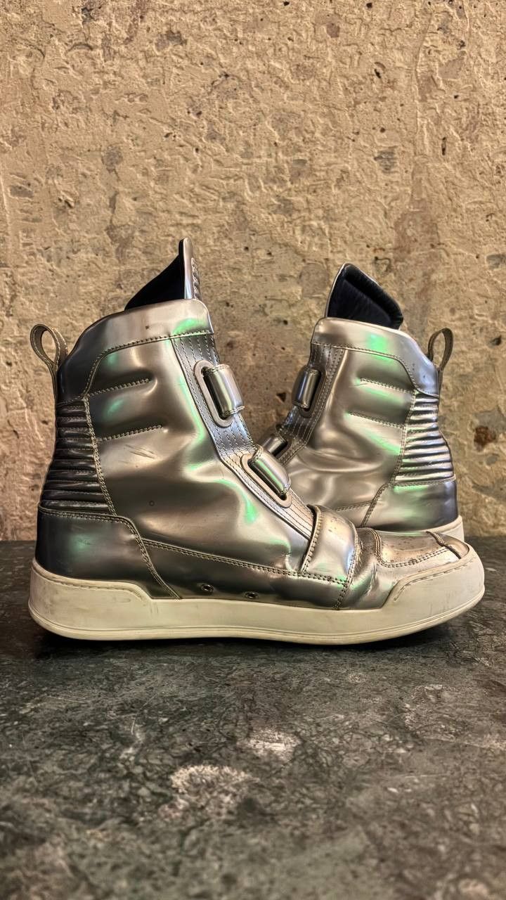 Balmain balmain metallic strap silver leather high-top sneakers Size US 8 / EU 41 - 4 Thumbnail