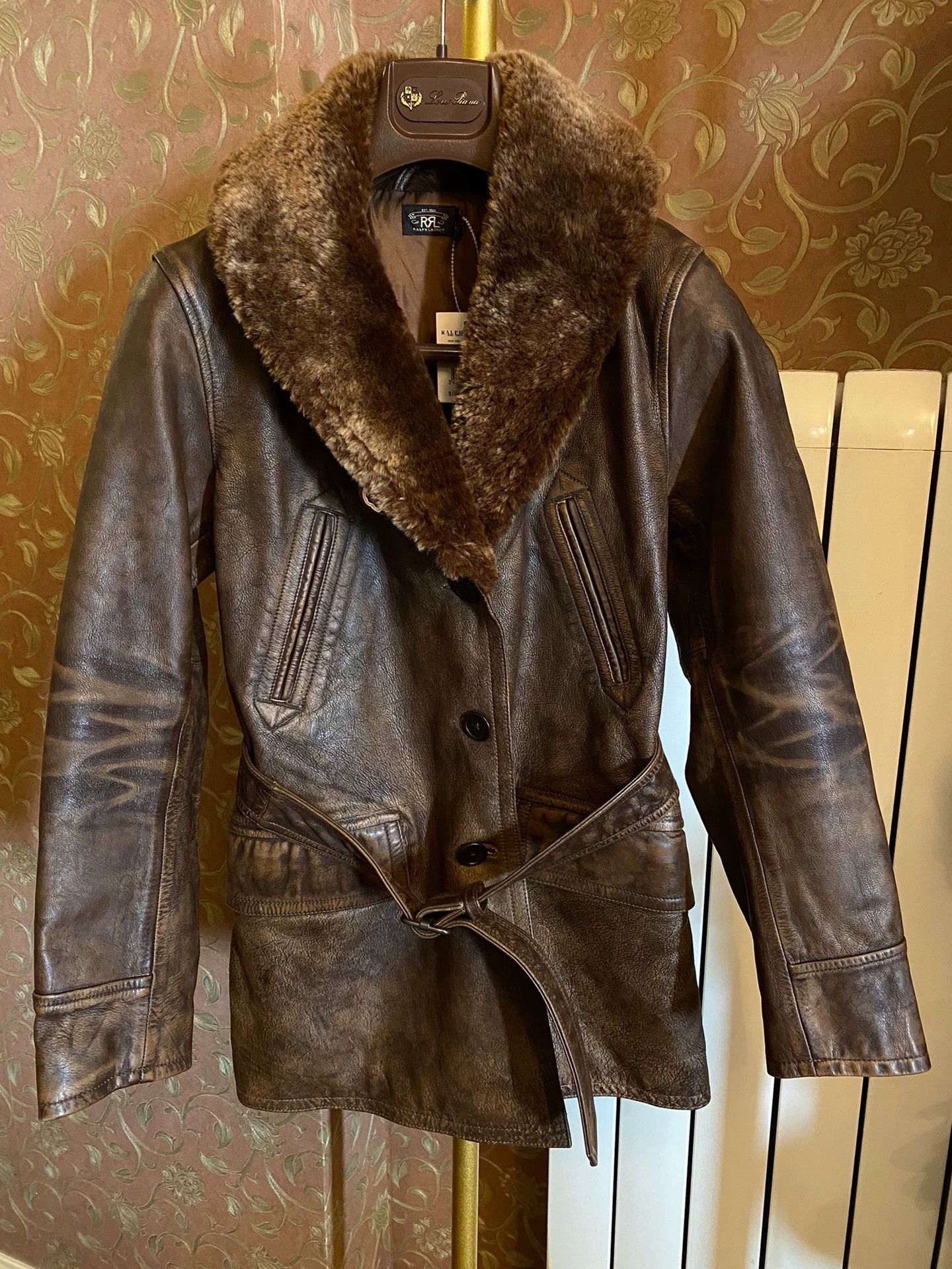 RRL Ralph Lauren RRL Women's Distressed Cowhide Leather Jacket Lamb Fur Size S / US 4 / IT 40 - 1 Thumbnail