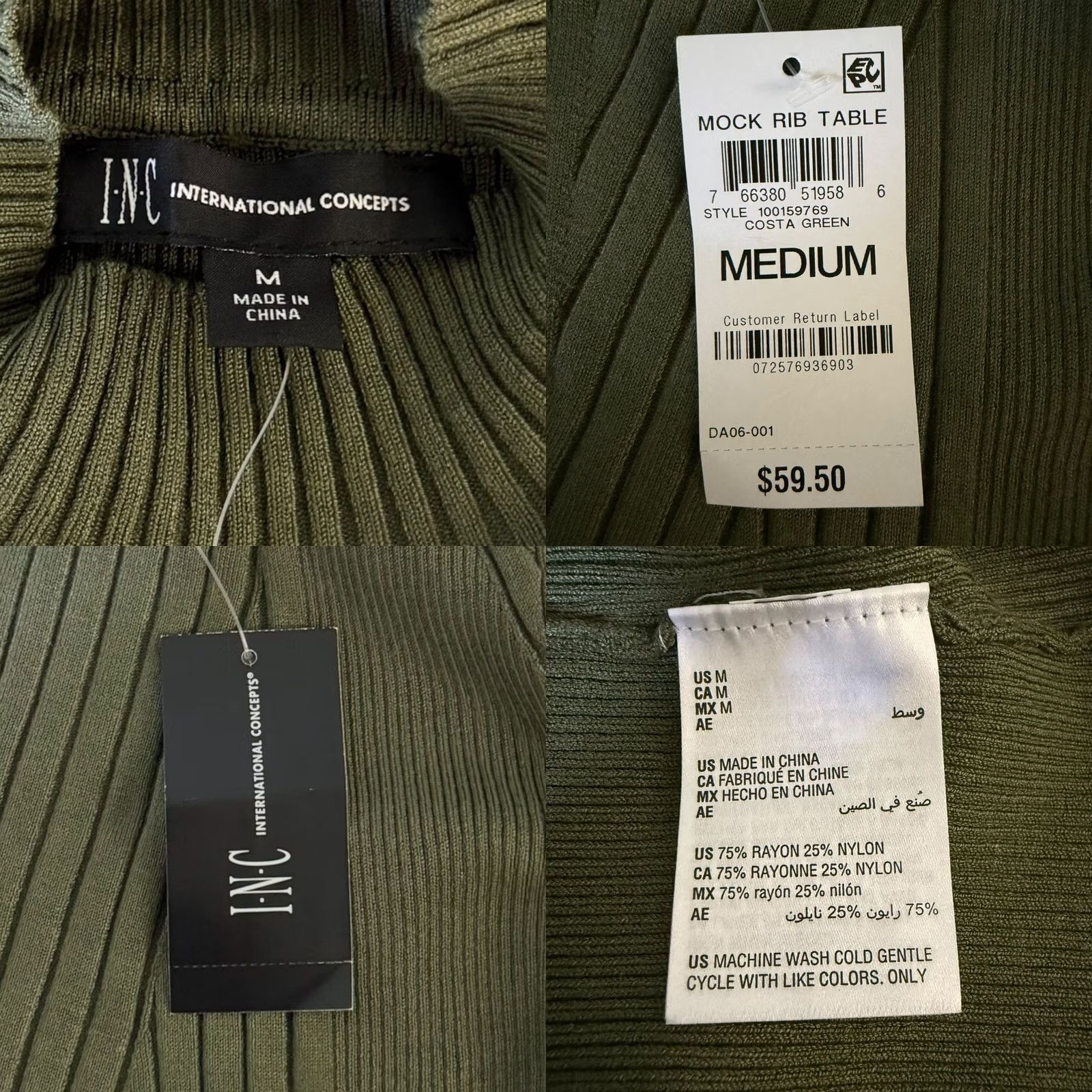 Vintage VINTAGE INC International Concepts Ribbed Mock-Neck Sweater Green Women's Medium NEW Size M / US 6-8 / IT 42-44 - 8 Thumbnail