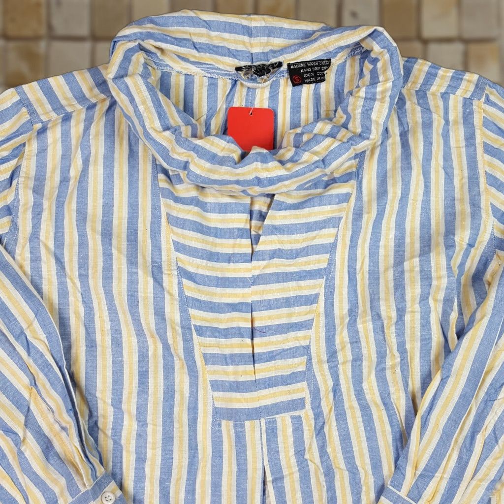 Etro VINTAGE Just Class Shirt Women Small Blue Striped Rolled Collar Blouse 80s Retro Casual Womens Size S / US 4 / IT 40 - 1 Thumbnail