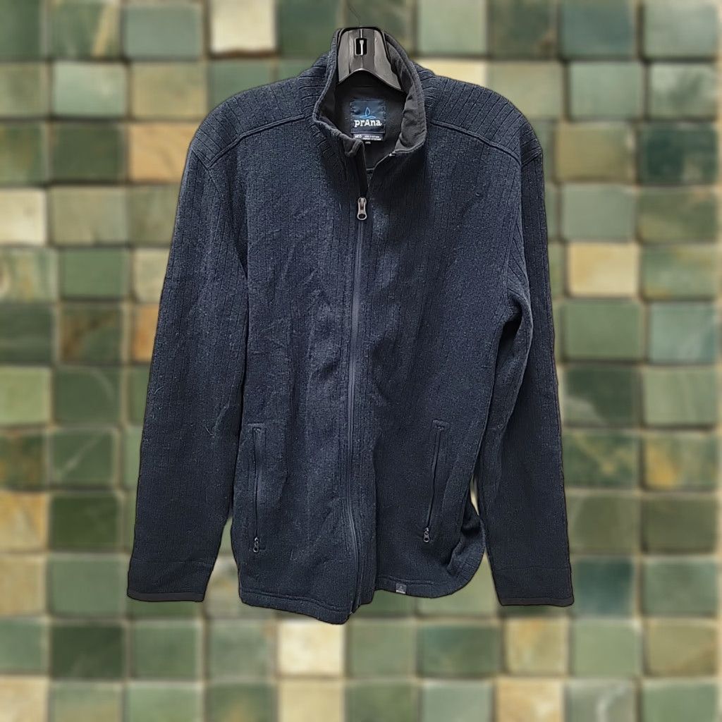 Prana prAna Full Zip Sweater Mens M Blue Wool Polyester Nylon Striped Retro Pattern Menswear 90s? Size US M / EU 48-50 / 2 - 1 Thumbnail