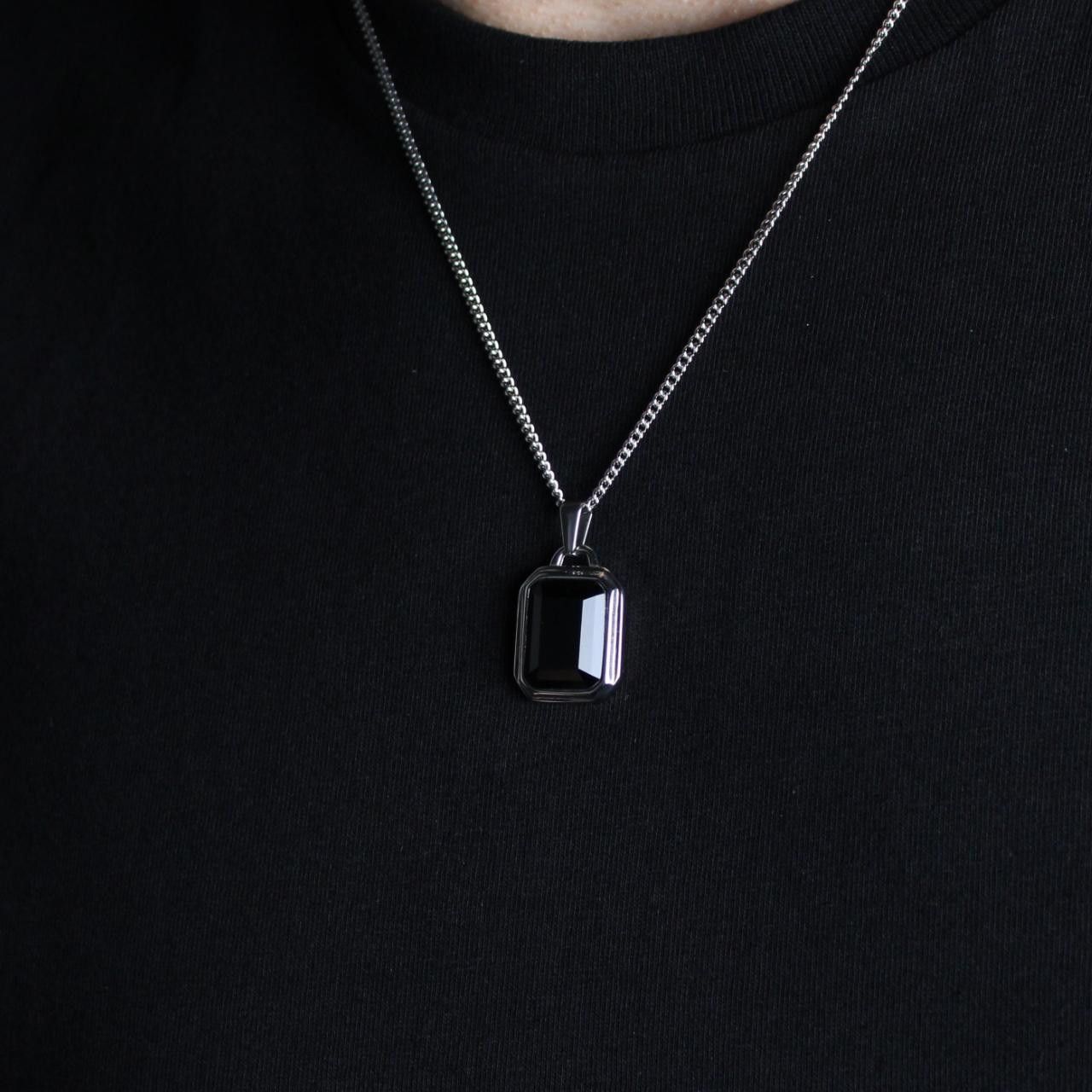 Jewelry Silver Onyx Pendant Necklace Black Gemstone Size ONE SIZE - 1 Thumbnail