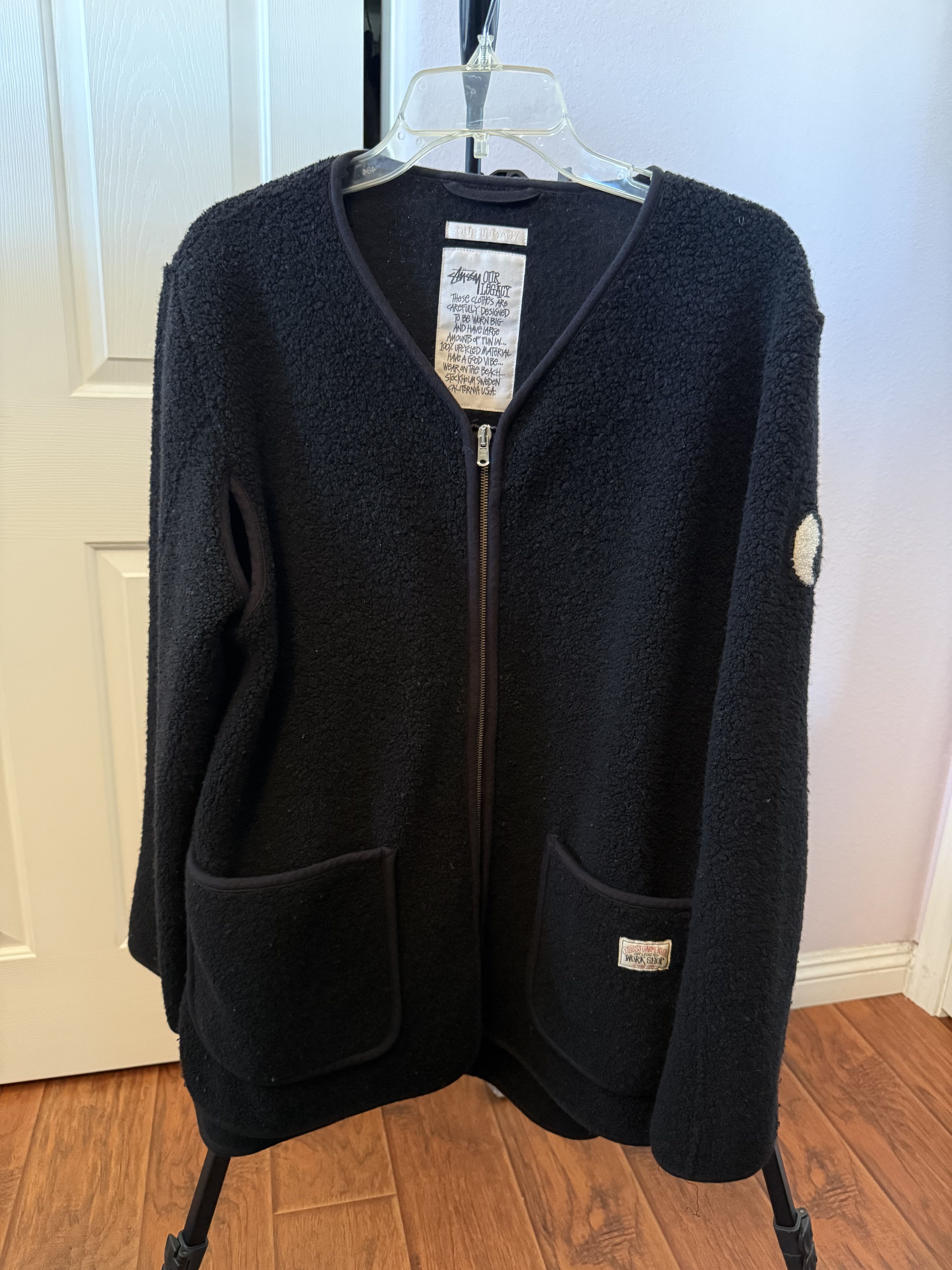 Stussy Our Legacy Black Sherpa Fleece Full Zip Jacket Size M