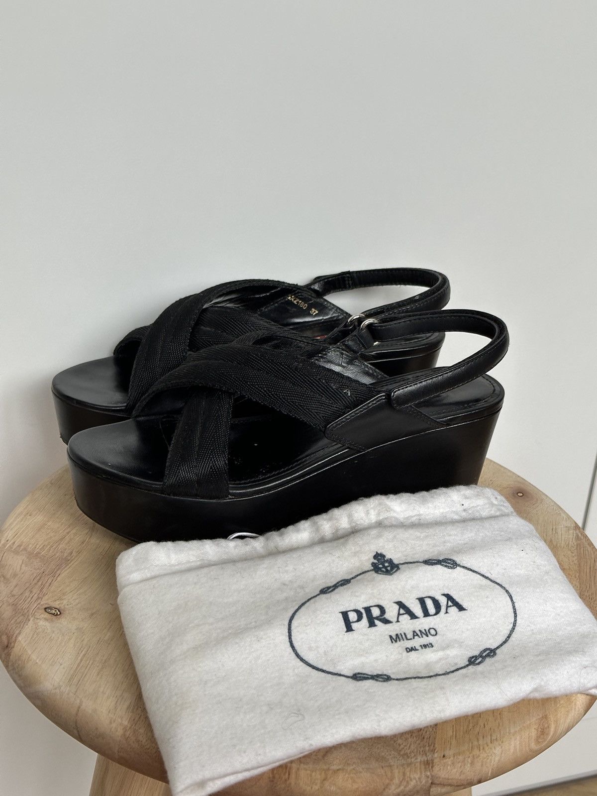 Prada Vintage y2k Prada wedge platforms sandal Size US 7 / IT 37 - 1 Thumbnail