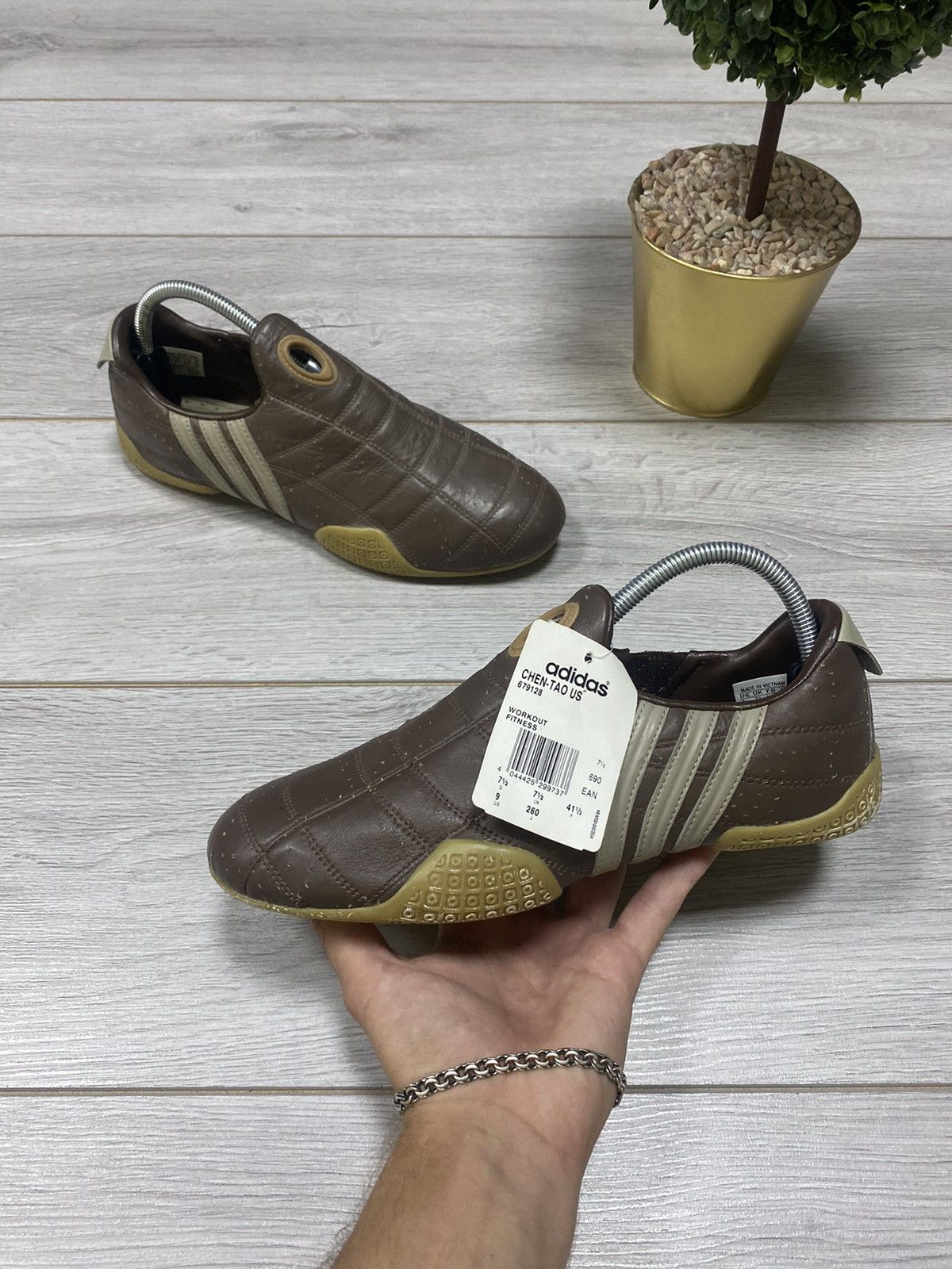 Adidas Chen tao vintage leather trainers three stripes