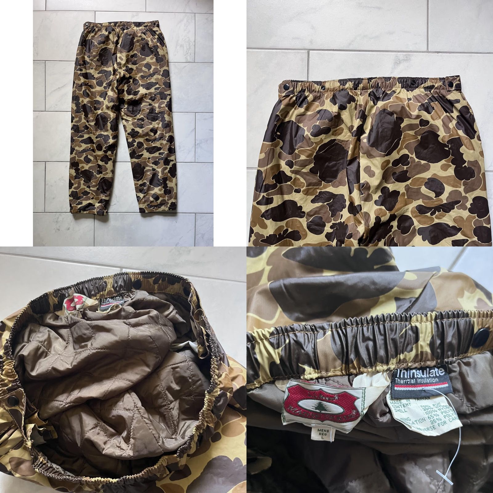 Vintage VINTAGE LL Bean Guide Suit Jacket Pants Set Mens Large 36x32 Camo Insulated Hood PVC Navy Brown Camouflage 2 Piece Notch Lapel Mens Size 42R - 11 Thumbnail