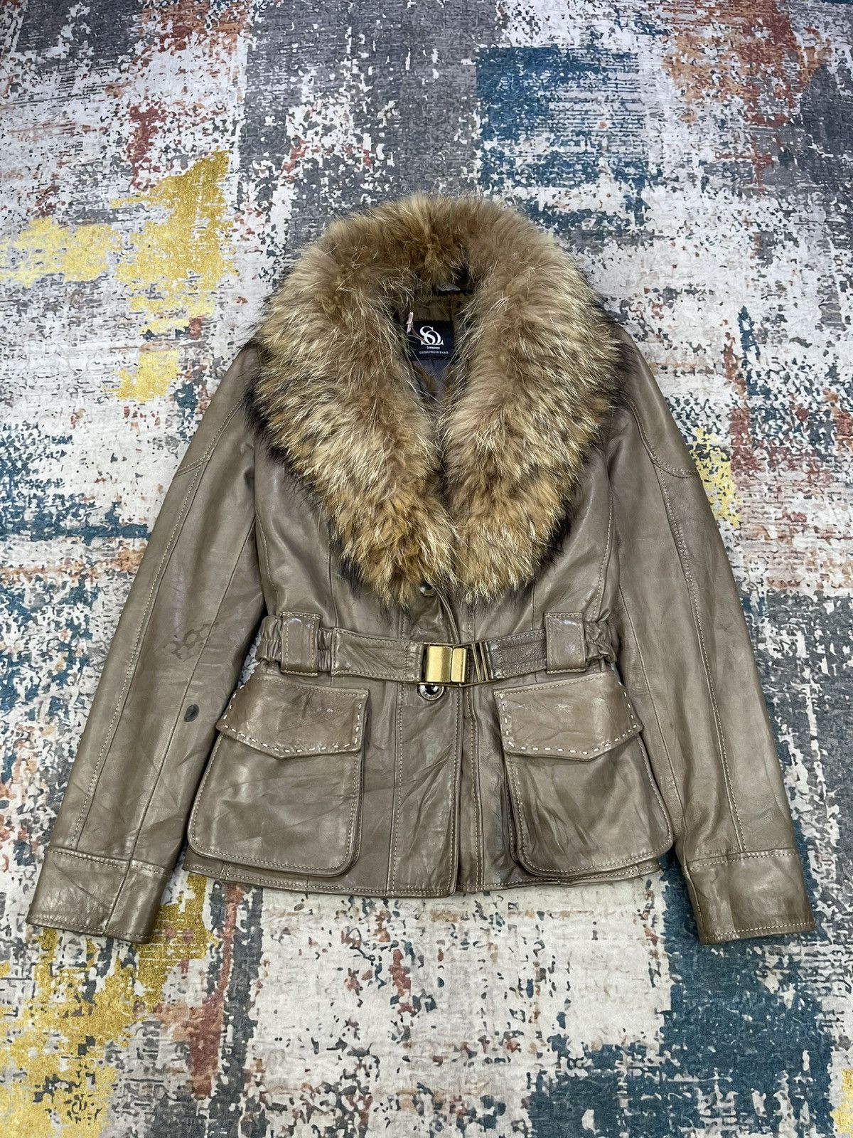 If Six Was Nine Sinéquanone Sheepskin Racoon Fur Belted Leather Jacket Size XS / US 0-2 / IT 36-38 - 2 Thumbnail