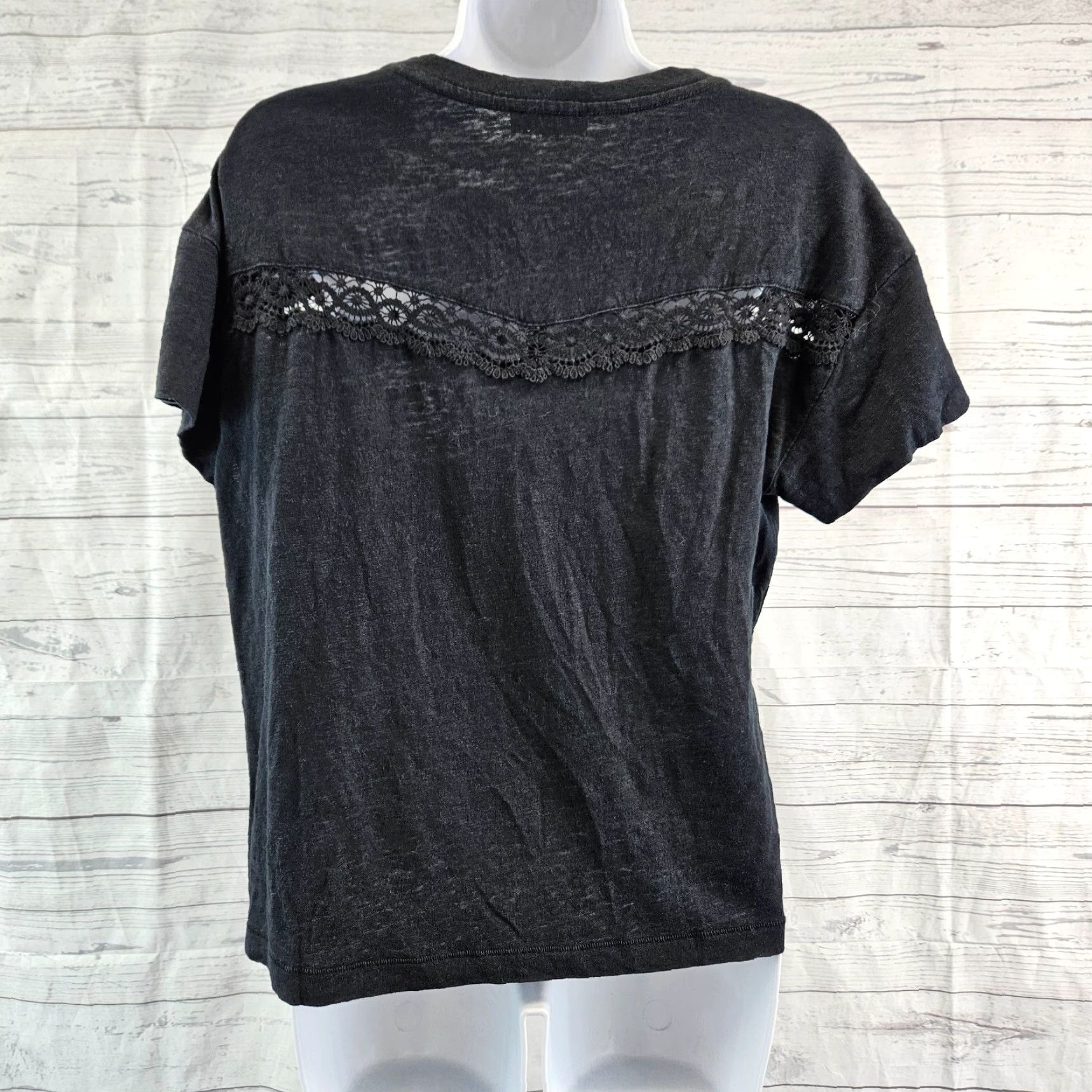 Paige Paige Womens Top Sz Large Solid Black Short Sleeve Linen Shirt Ladies L Black Linen Short Sleeve T-Shirt Size L / US 10 / IT 46 - 3 Thumbnail