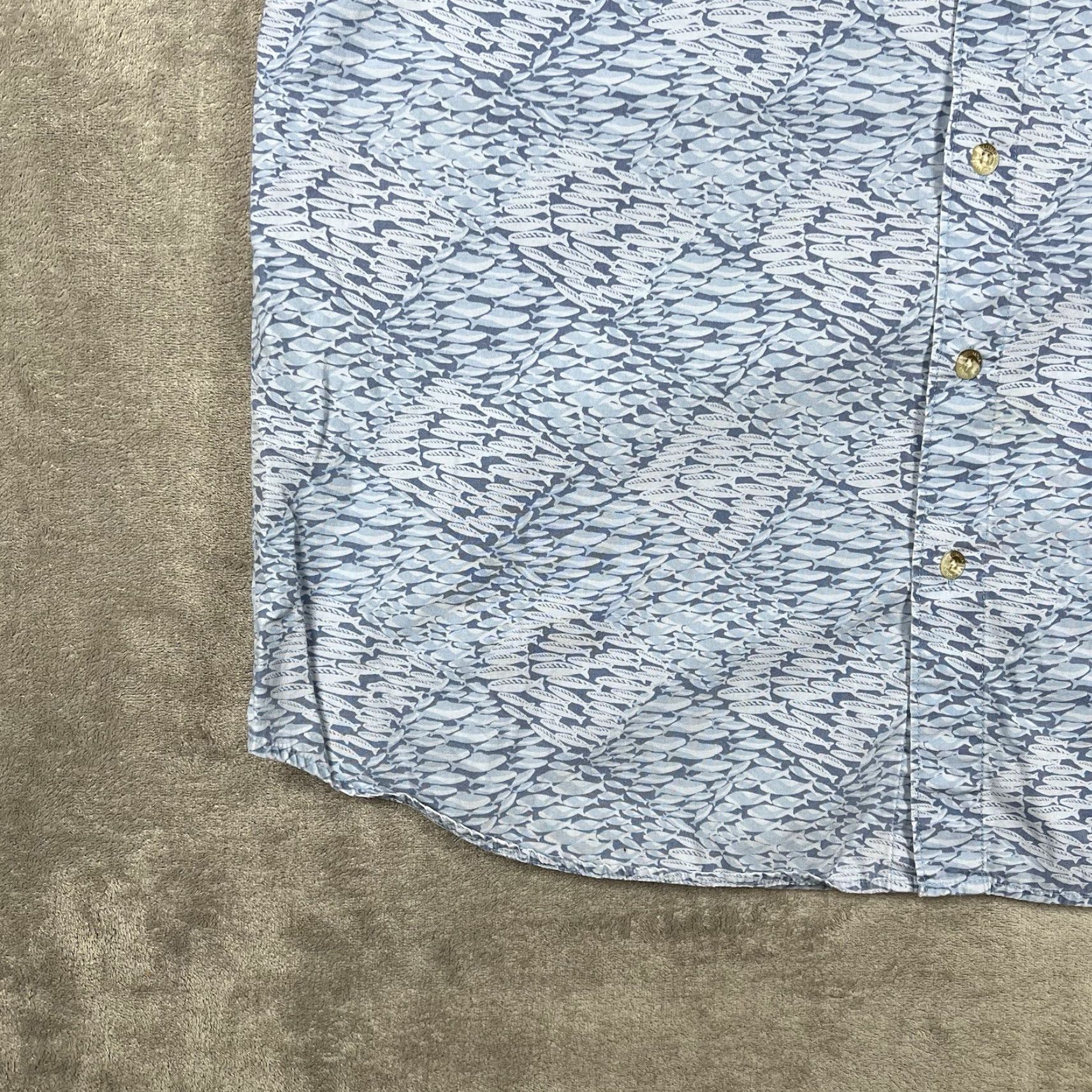 Vintage Columbia XCO Button Up Shirt Men’s Large Blue Fish All Over Print Casual Workwear Button-Down Collared Short Sleeve Pockets Cotton Vintage: No Size US L / EU 52-54 / 3 - 3 Thumbnail