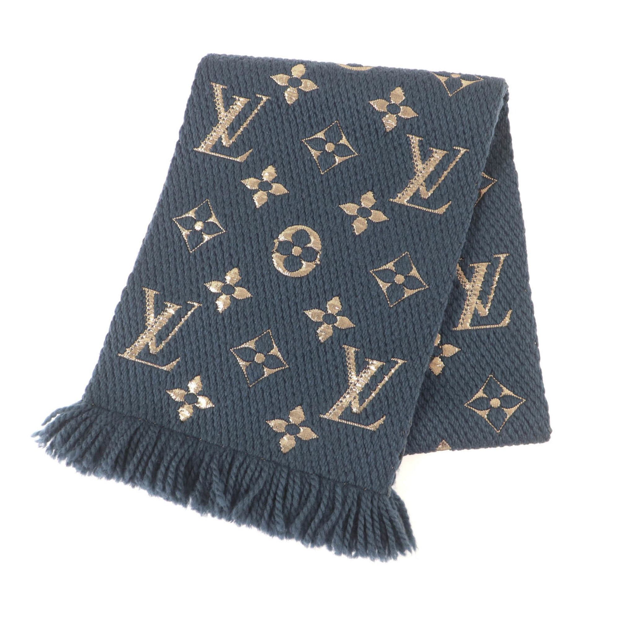 Louis Vuitton LOUIS VUITTON M70815 Echarpe Logomania Shine Wool Silk Blend Blue Petrol Monogram Fringe Scarf with Box, Made in Italy, Women's Size ONE SIZE - 1 Thumbnail
