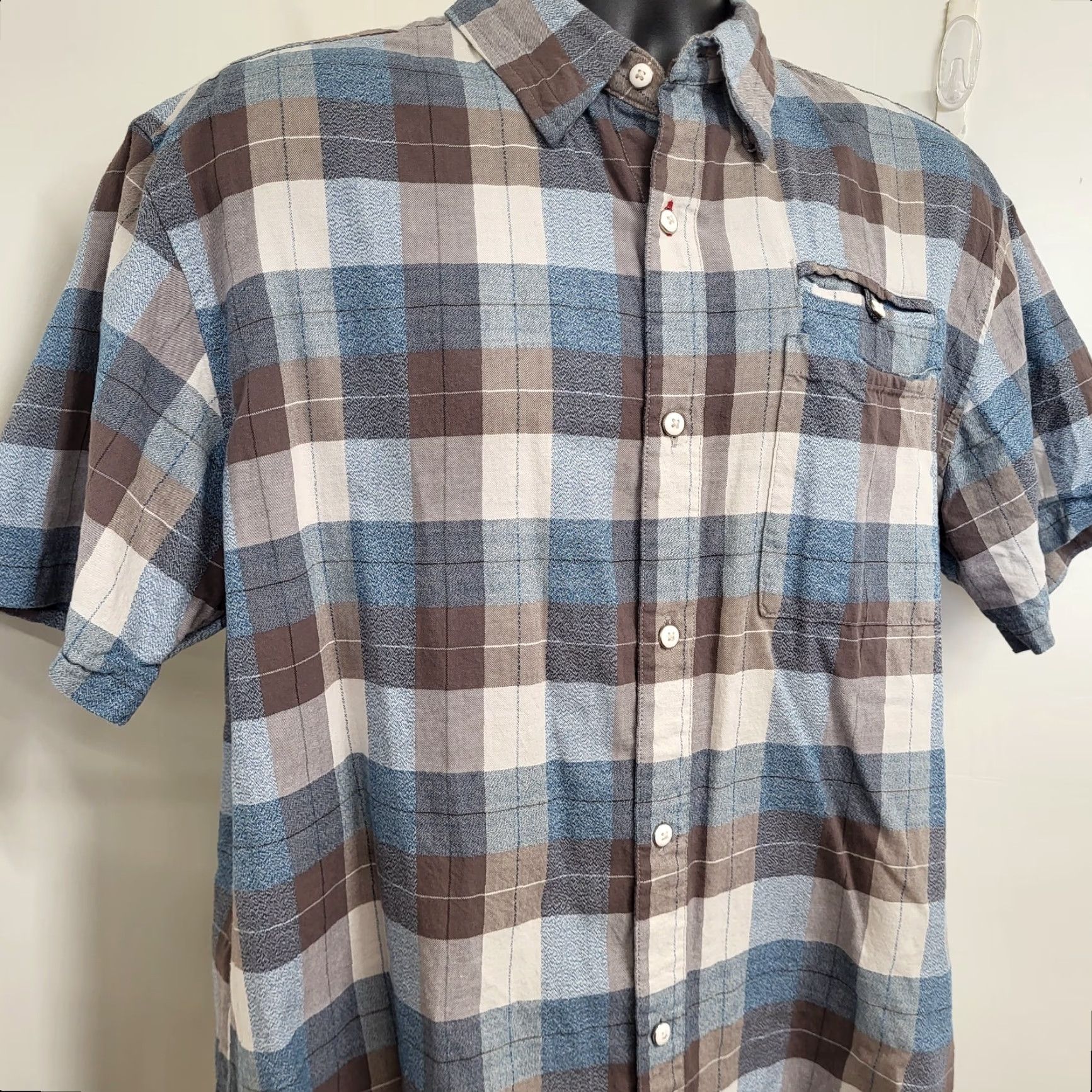 Vintage Grizzly Mountain Shirt Men XL Blue Brown Cream Short Sleeve Plaid Pocket Button-Up Shirt Size US XL / EU 56 / 4 - 3 Thumbnail